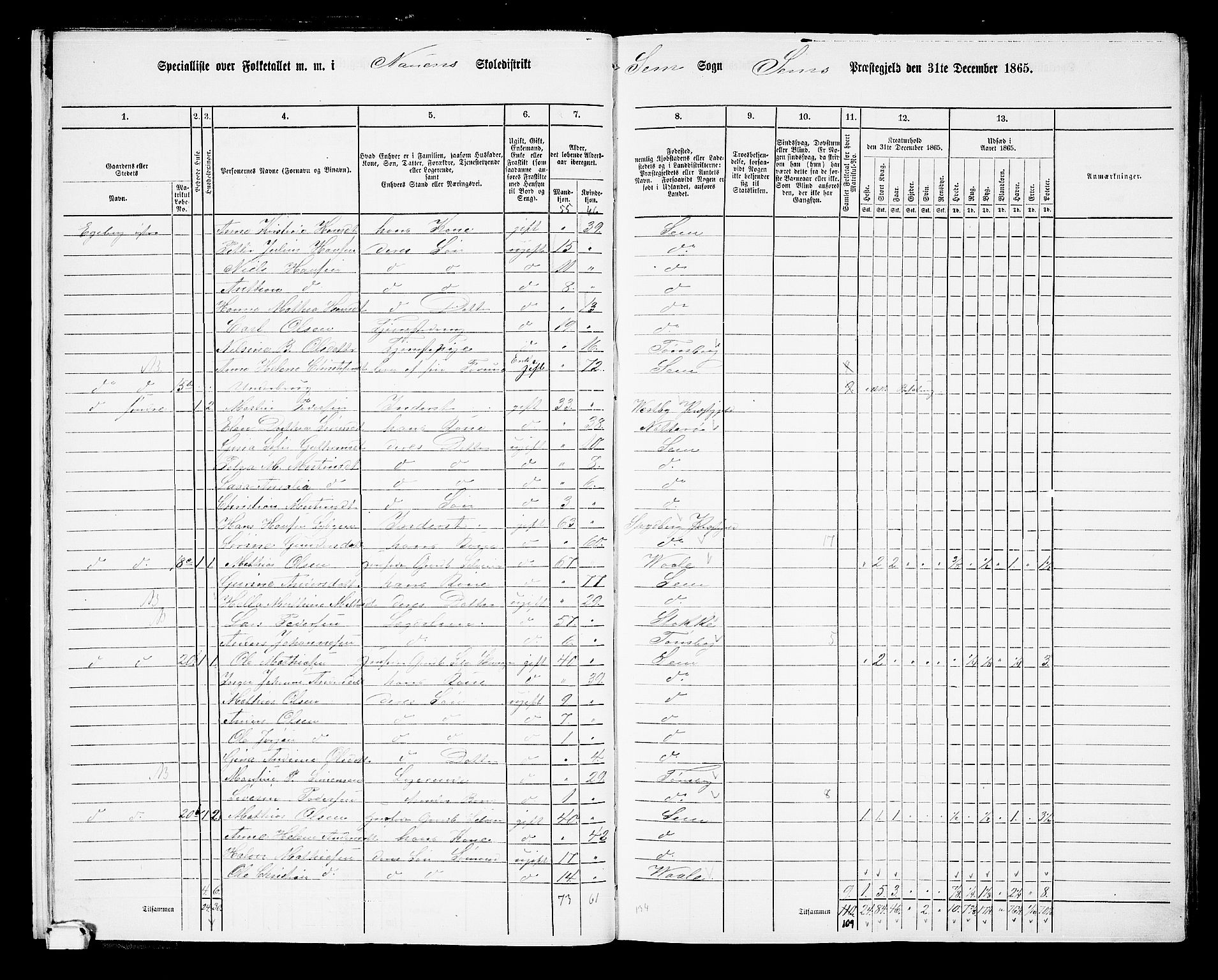 RA, 1865 census for Sem, 1865, p. 18