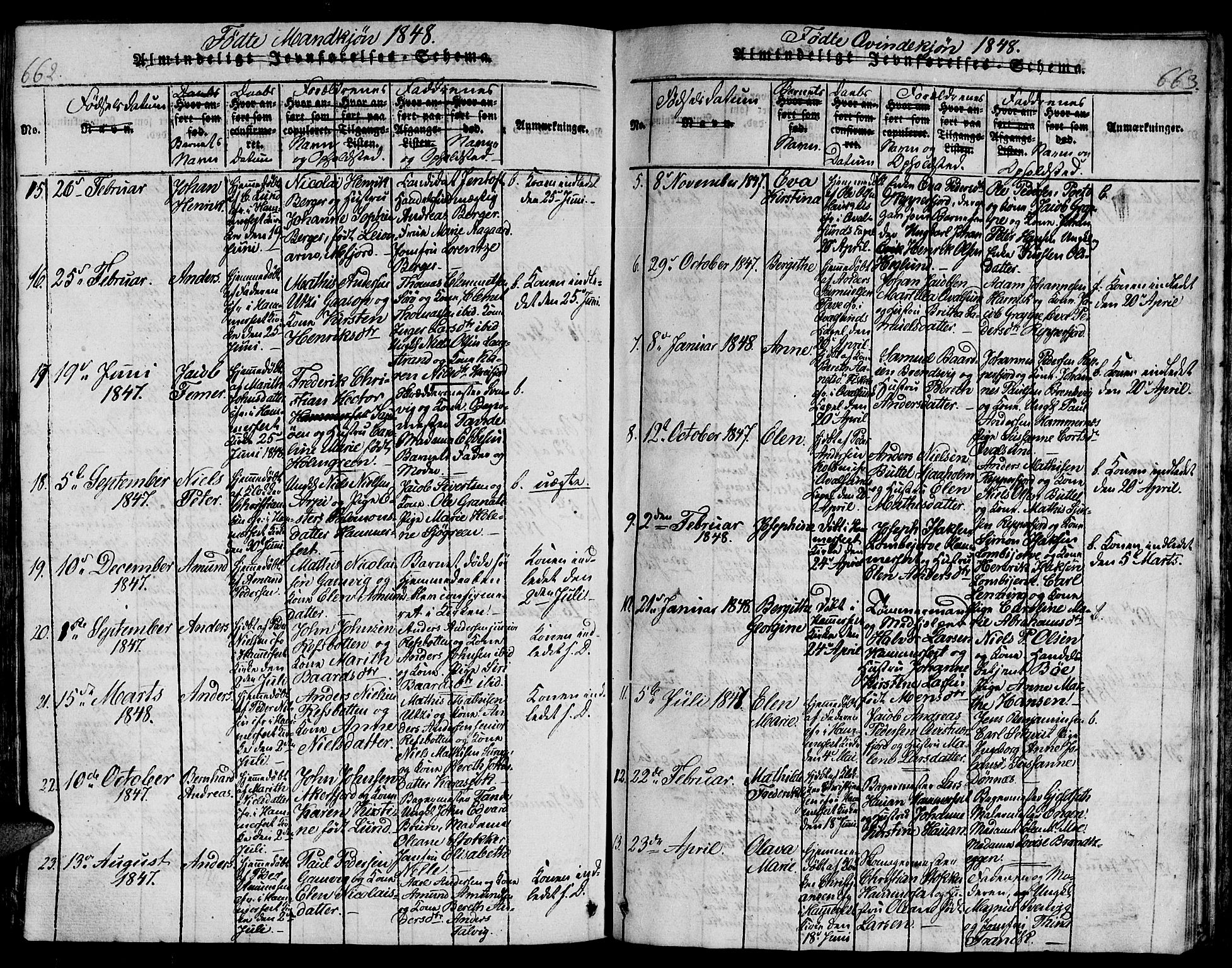 Hammerfest sokneprestkontor, AV/SATØ-S-1347/H/Hb/L0001.klokk: Parish register (copy) no. 1, 1822-1850, p. 662-663