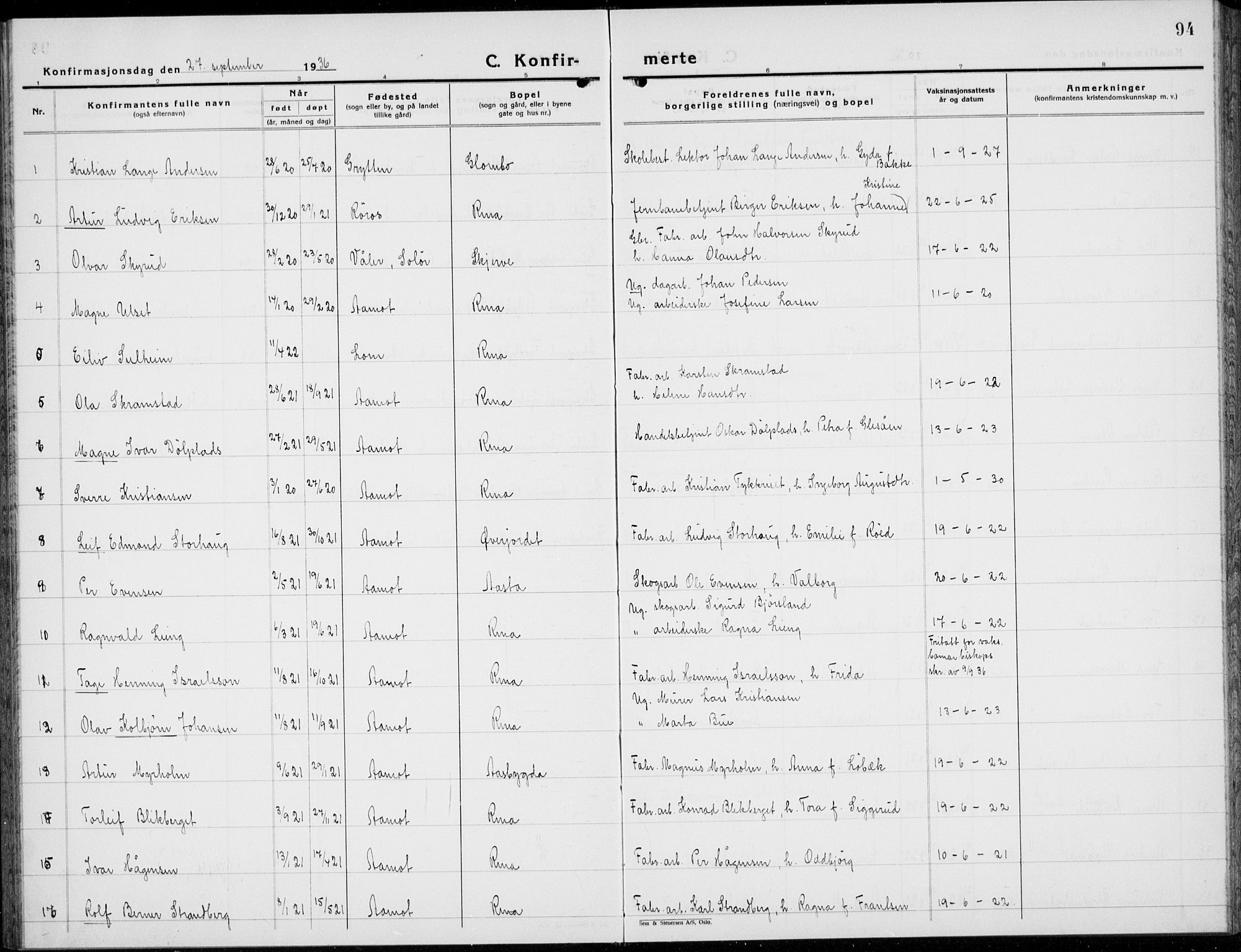 Åmot prestekontor, Hedmark, AV/SAH-PREST-056/H/Ha/Hab/L0006: Parish register (copy) no. 6, 1930-1937, p. 94