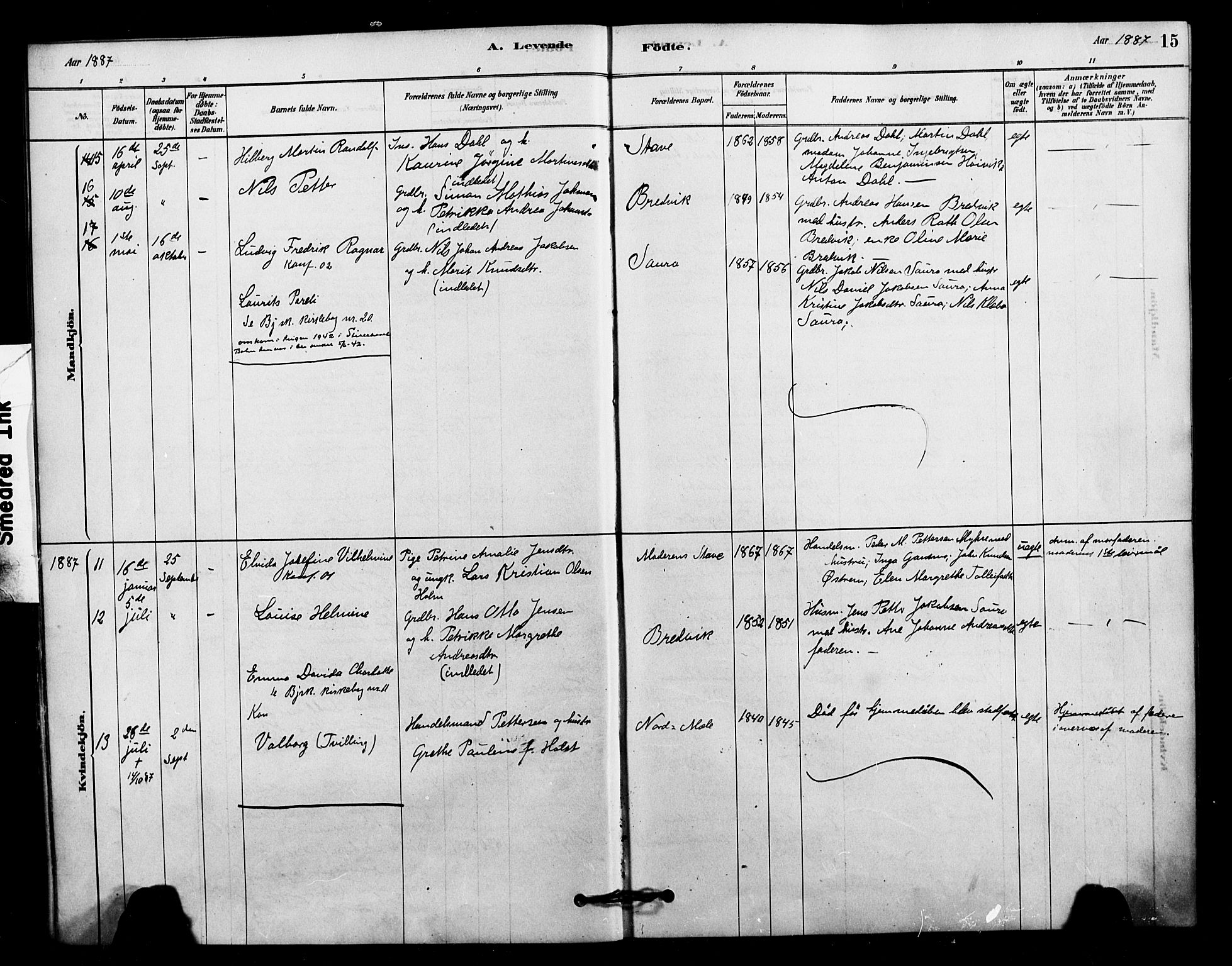 Ministerialprotokoller, klokkerbøker og fødselsregistre - Nordland, AV/SAT-A-1459/897/L1399: Parish register (official) no. 897C06, 1881-1896, p. 15