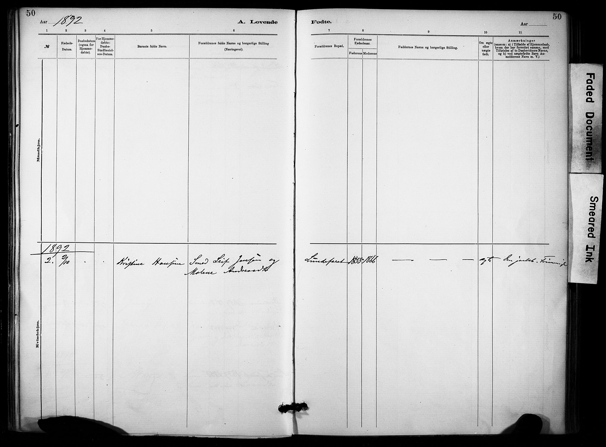 Lunde kirkebøker, SAKO/A-282/F/Fa/L0002: Parish register (official) no. I 2, 1884-1892, p. 50