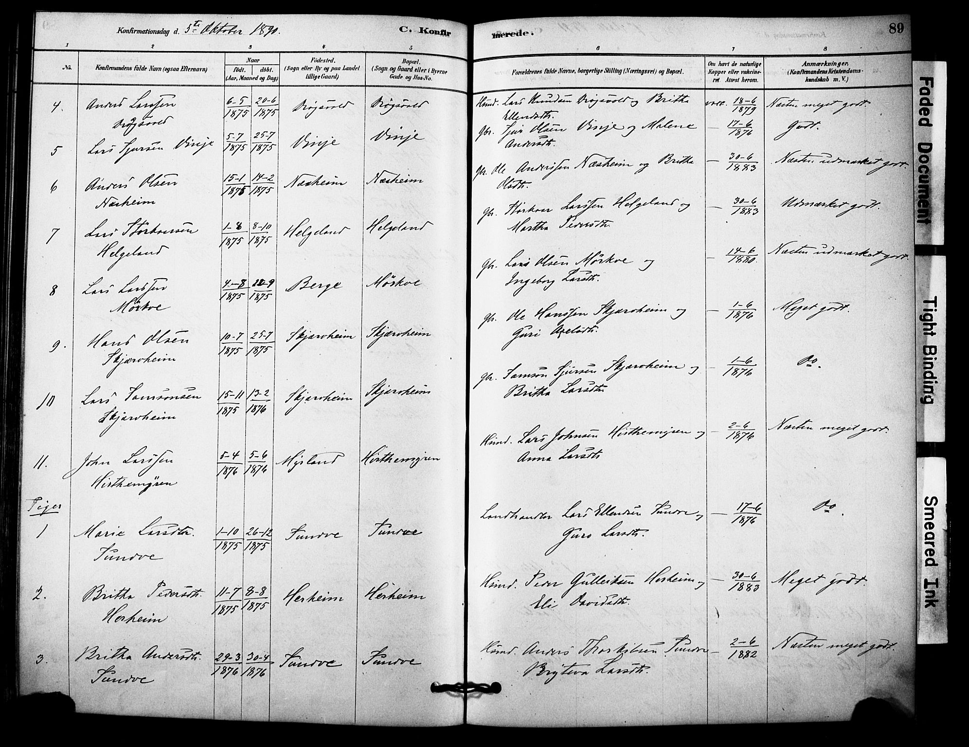 Vossestrand Sokneprestembete, AV/SAB-A-79101/H/Haa: Parish register (official) no. C 1, 1878-1903, p. 89