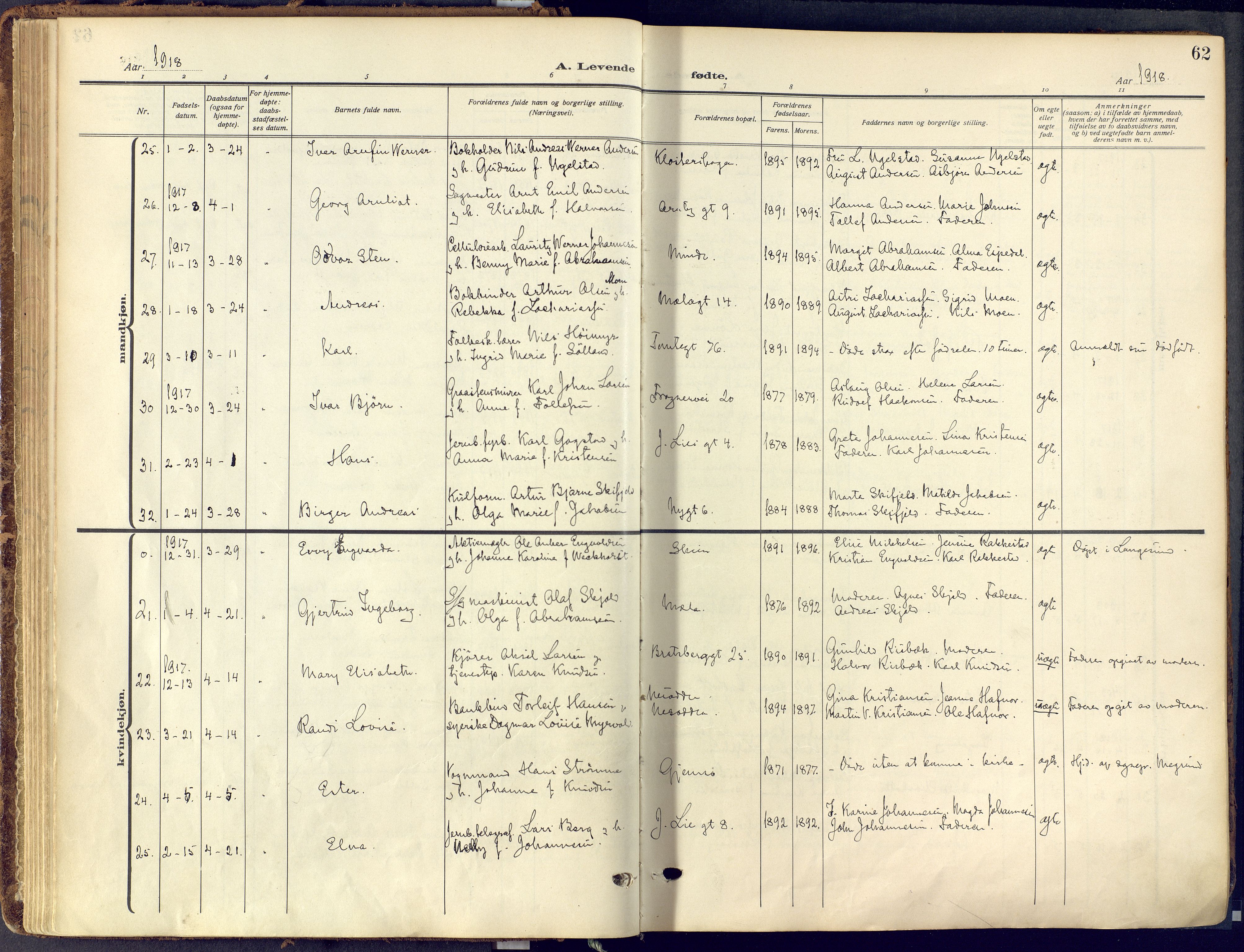 Skien kirkebøker, SAKO/A-302/F/Fa/L0013: Parish register (official) no. 13, 1915-1921, p. 62
