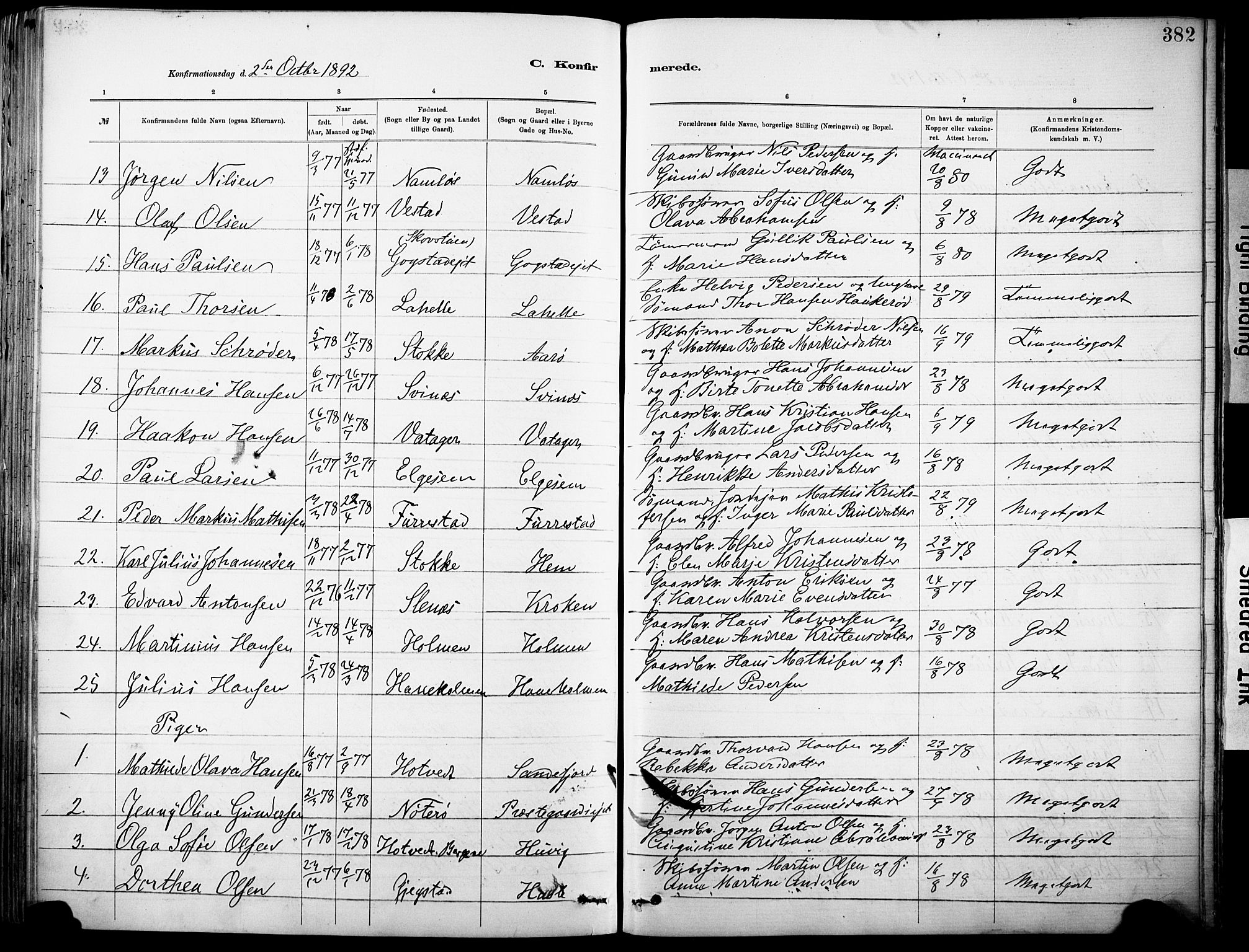 Sandar kirkebøker, AV/SAKO-A-243/F/Fa/L0012: Parish register (official) no. 12, 1883-1895, p. 382