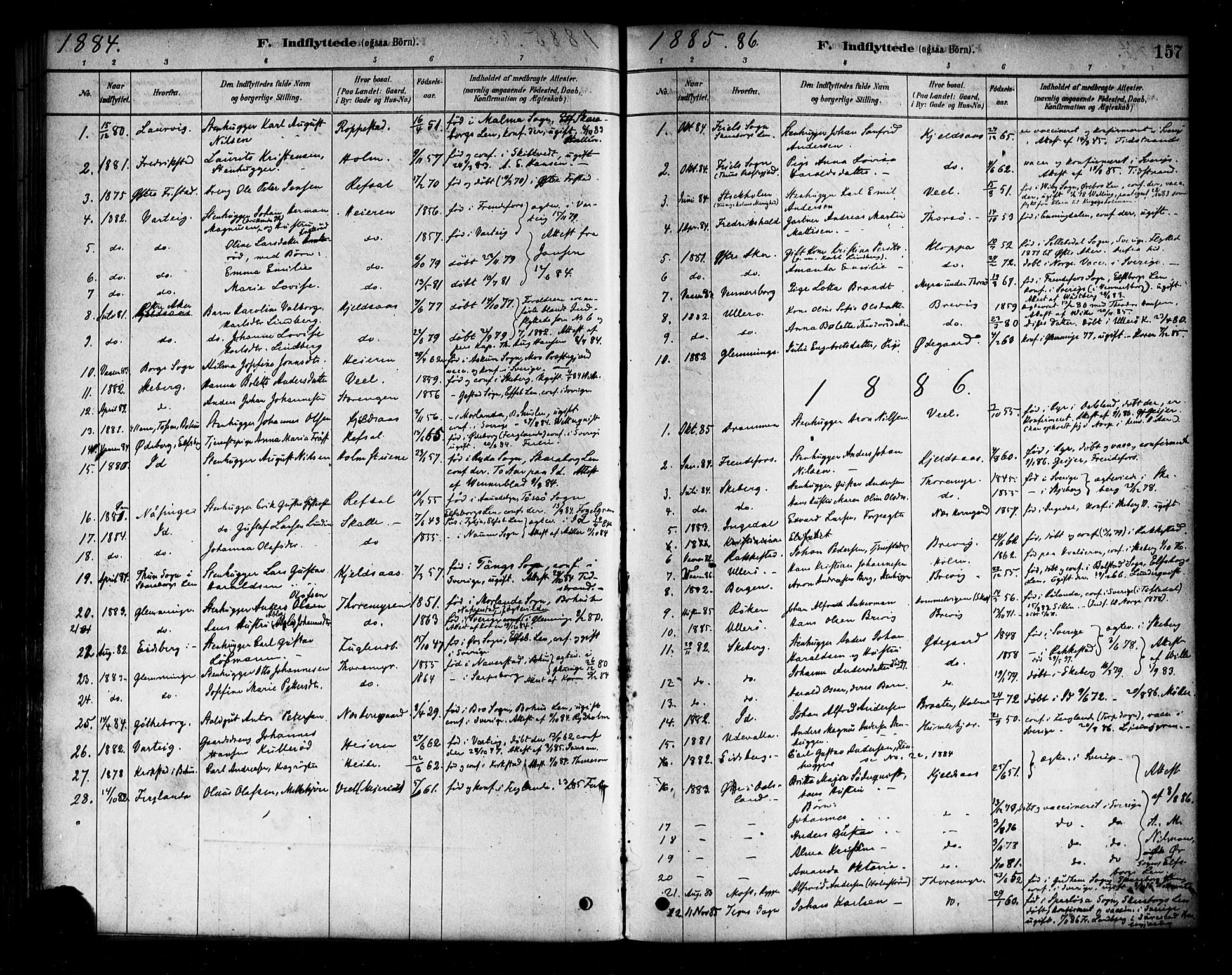 Borge prestekontor Kirkebøker, SAO/A-10903/F/Fb/L0003: Parish register (official) no. II 3, 1878-1902, p. 157