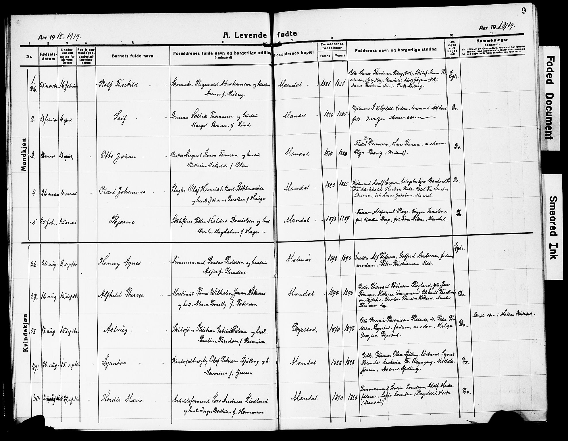 Mandal sokneprestkontor, AV/SAK-1111-0030/F/Fb/Fbc/L0001: Parish register (copy) no. B 1, 1918-1931, p. 9