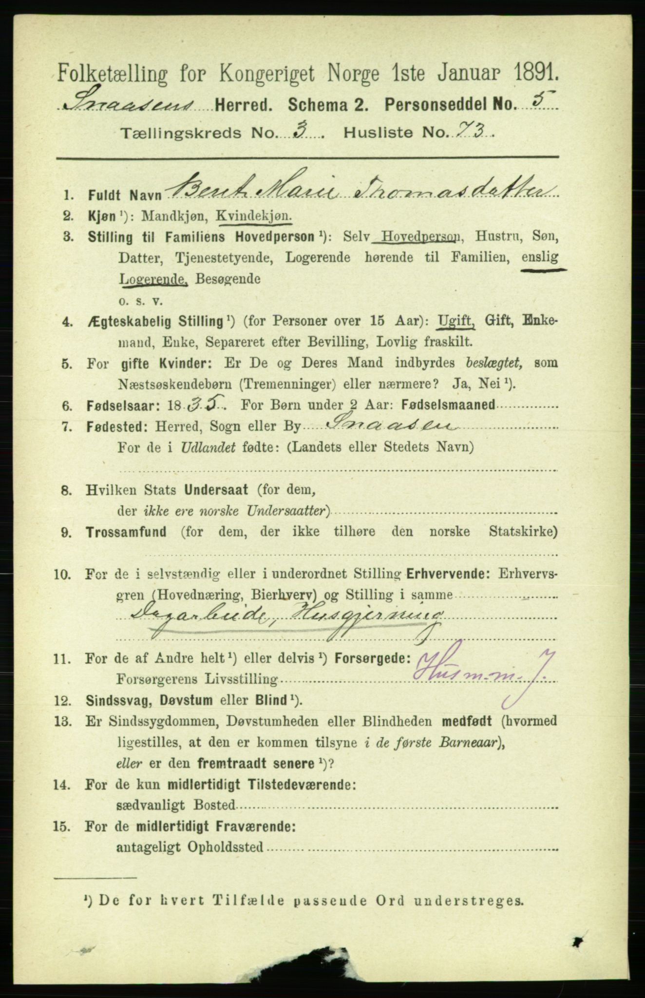 RA, 1891 census for 1736 Snåsa, 1891, p. 1069