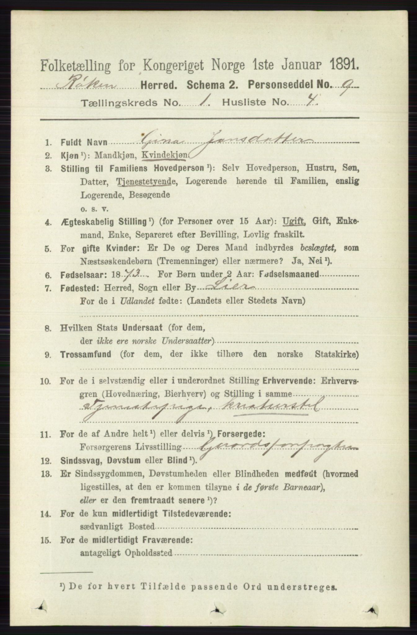 RA, 1891 census for 0627 Røyken, 1891, p. 114