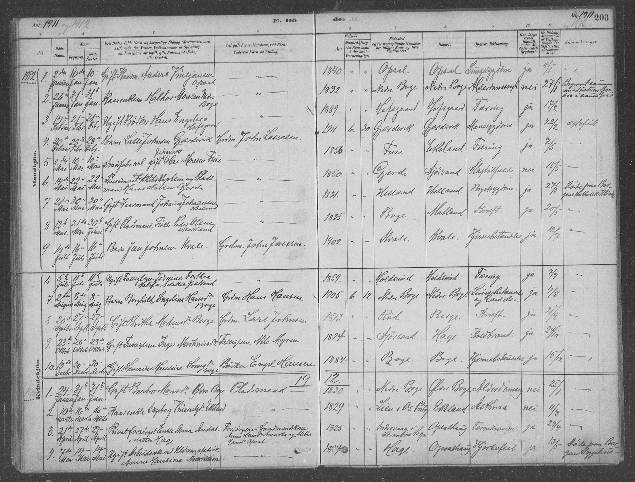 Fusa sokneprestembete, SAB/A-75401/H/Haa: Parish register (official) no. B 1, 1880-1938, p. 203