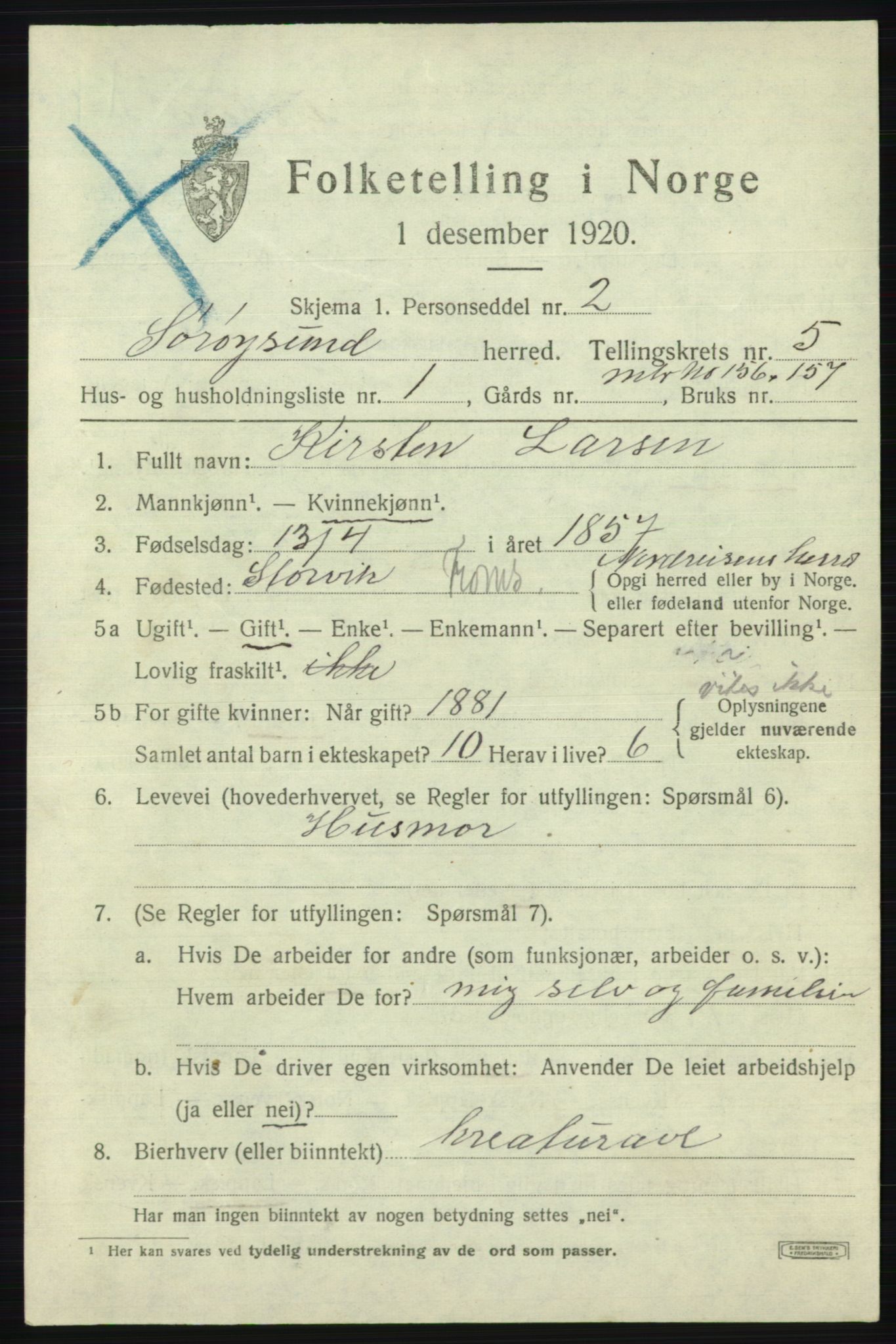 SATØ, 1920 census for Sørøysund rural district, 1920, p. 2334