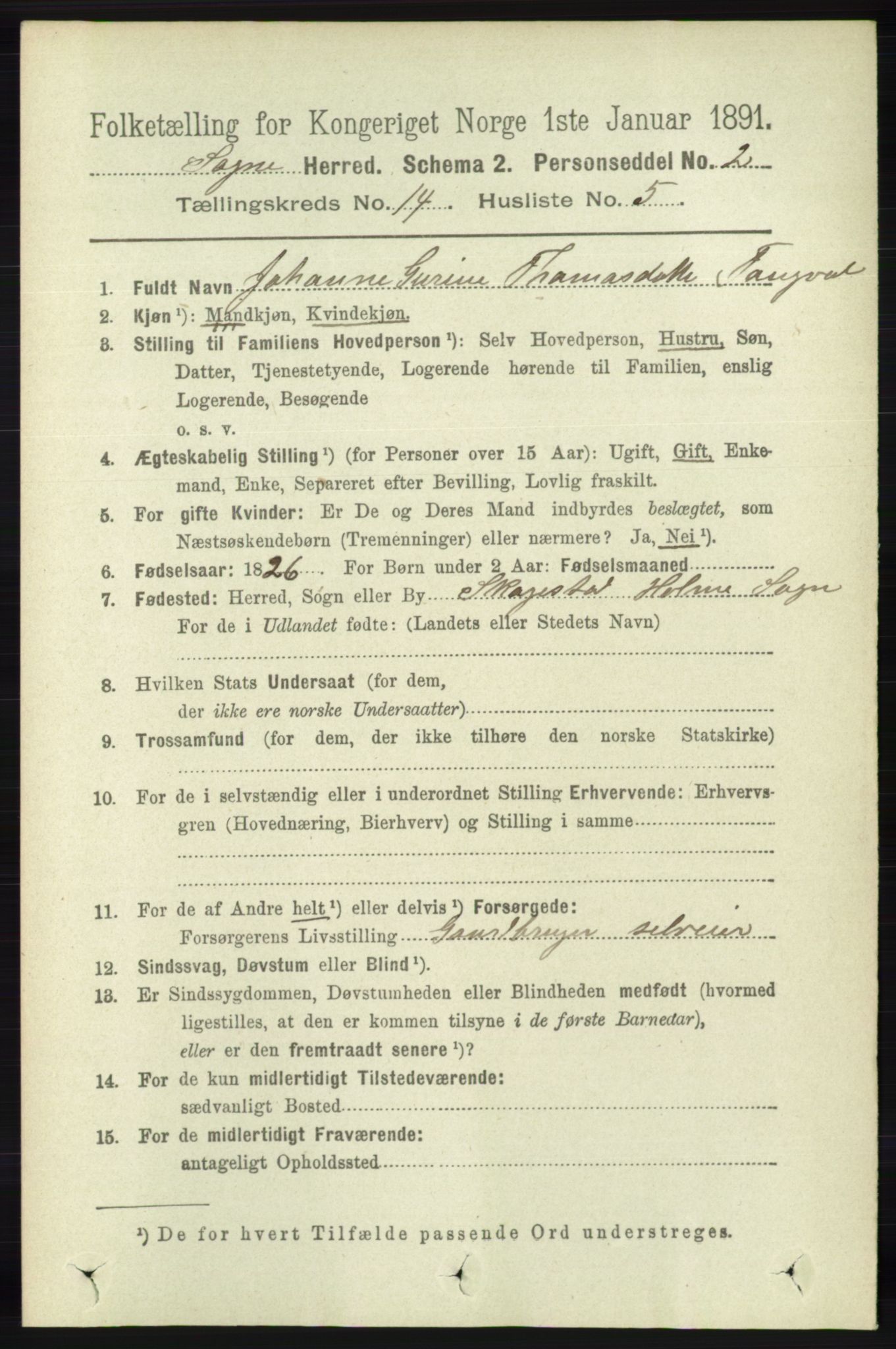 RA, 1891 census for 1018 Søgne, 1891, p. 3427