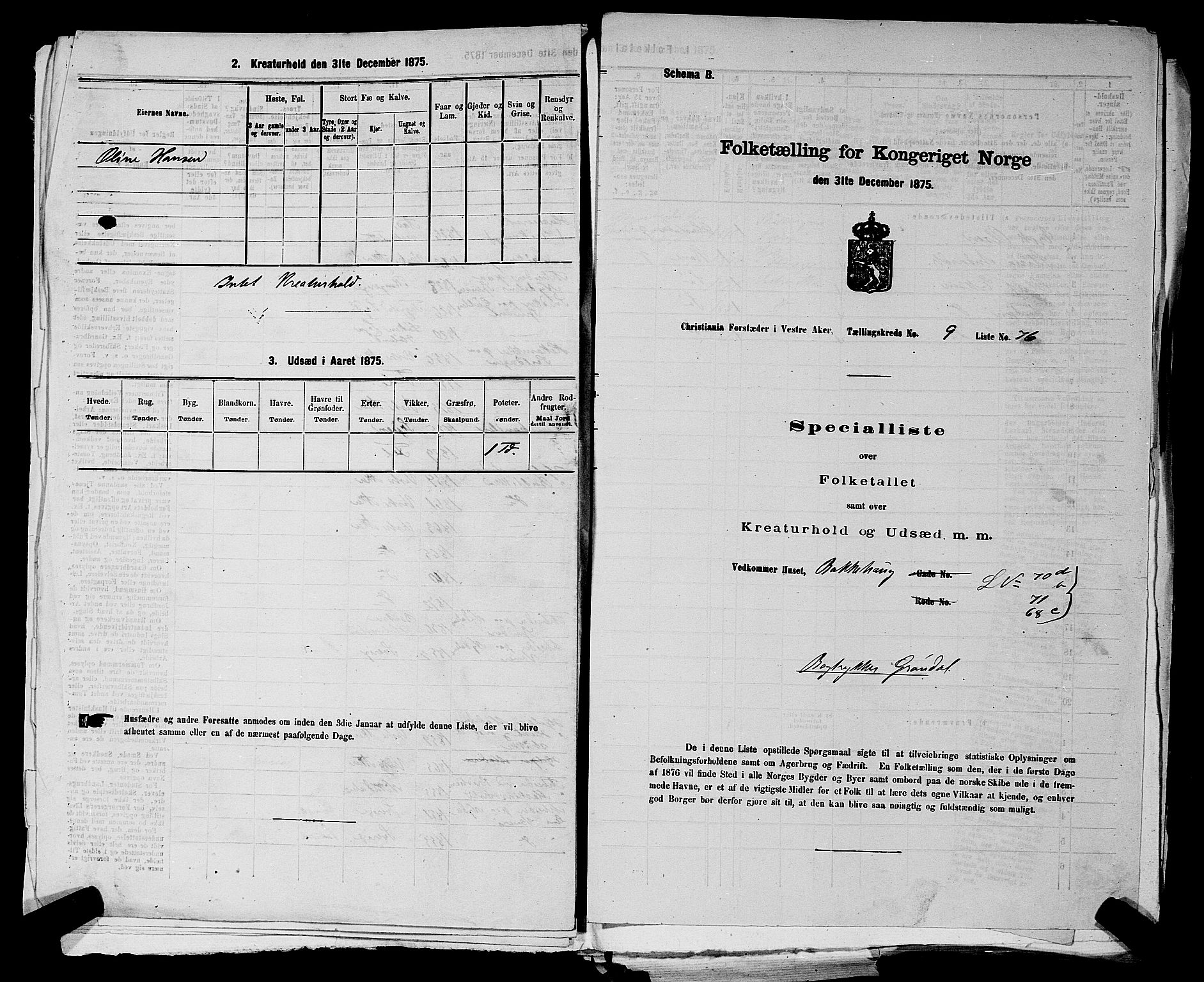 RA, 1875 census for 0218aP Vestre Aker, 1875, p. 1718