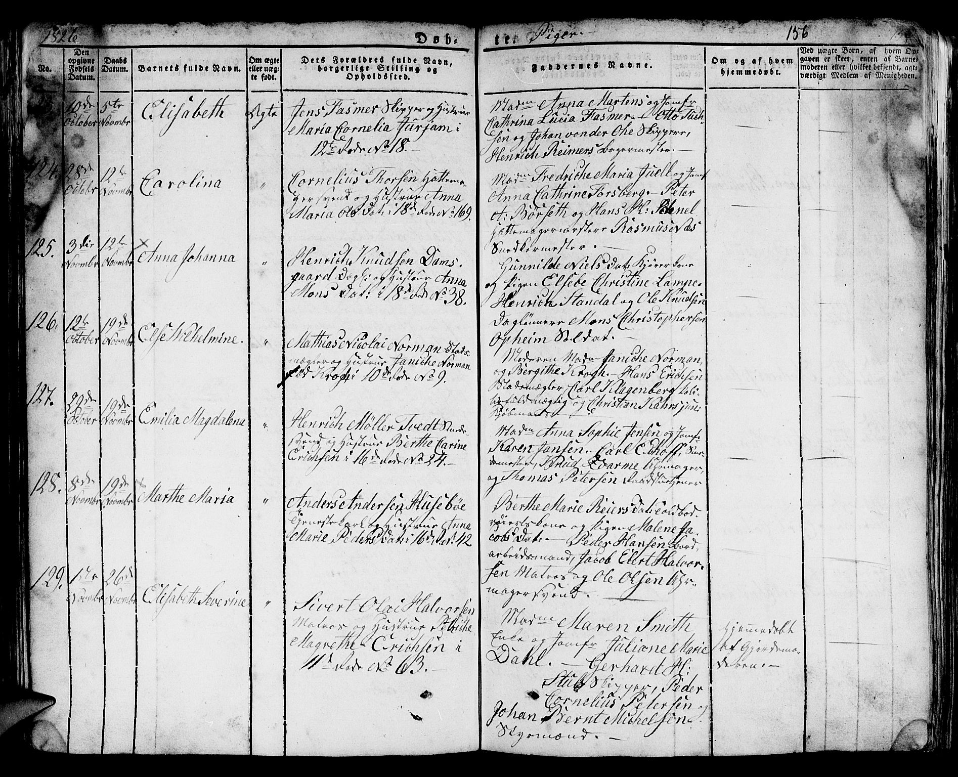 Domkirken sokneprestembete, SAB/A-74801/H/Hab/L0005: Parish register (copy) no. A 5, 1821-1830, p. 156