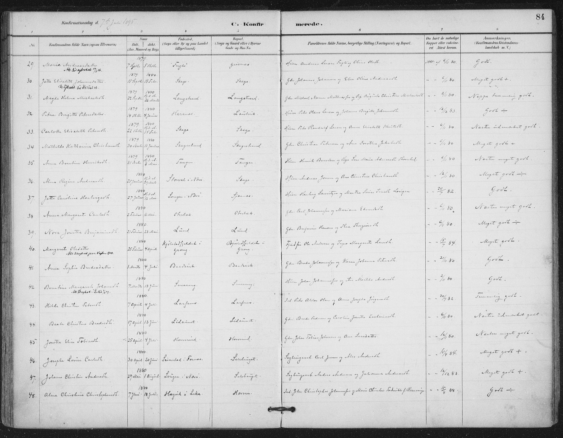Ministerialprotokoller, klokkerbøker og fødselsregistre - Nord-Trøndelag, SAT/A-1458/780/L0644: Parish register (official) no. 780A08, 1886-1903, p. 84