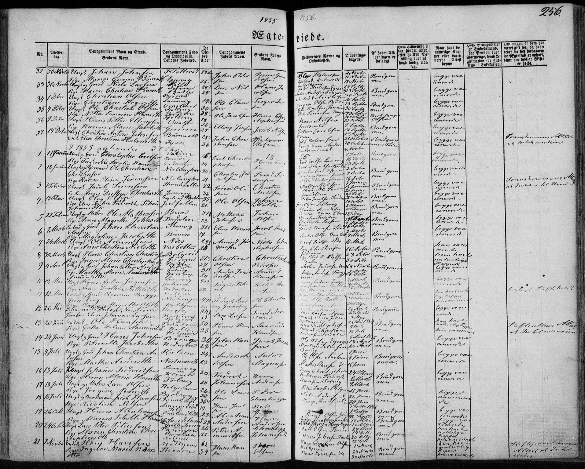 Brunlanes kirkebøker, AV/SAKO-A-342/F/Fa/L0004: Parish register (official) no. I 4, 1846-1862, p. 256