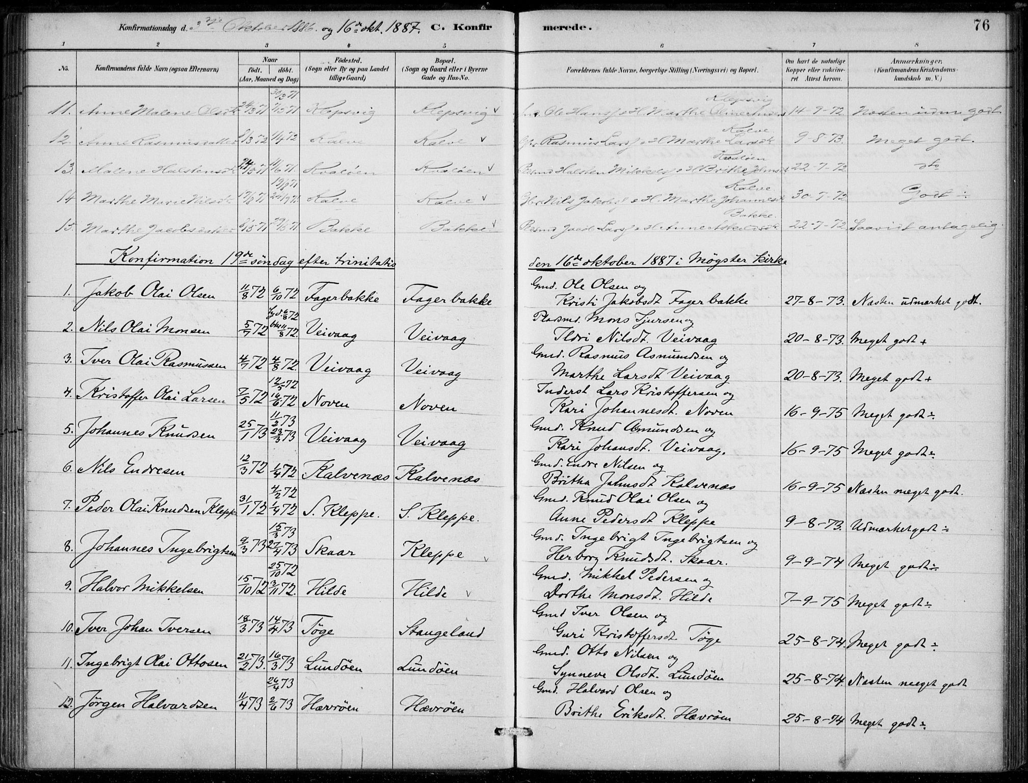 Sund sokneprestembete, AV/SAB-A-99930: Parish register (official) no. D 1, 1882-1899, p. 76