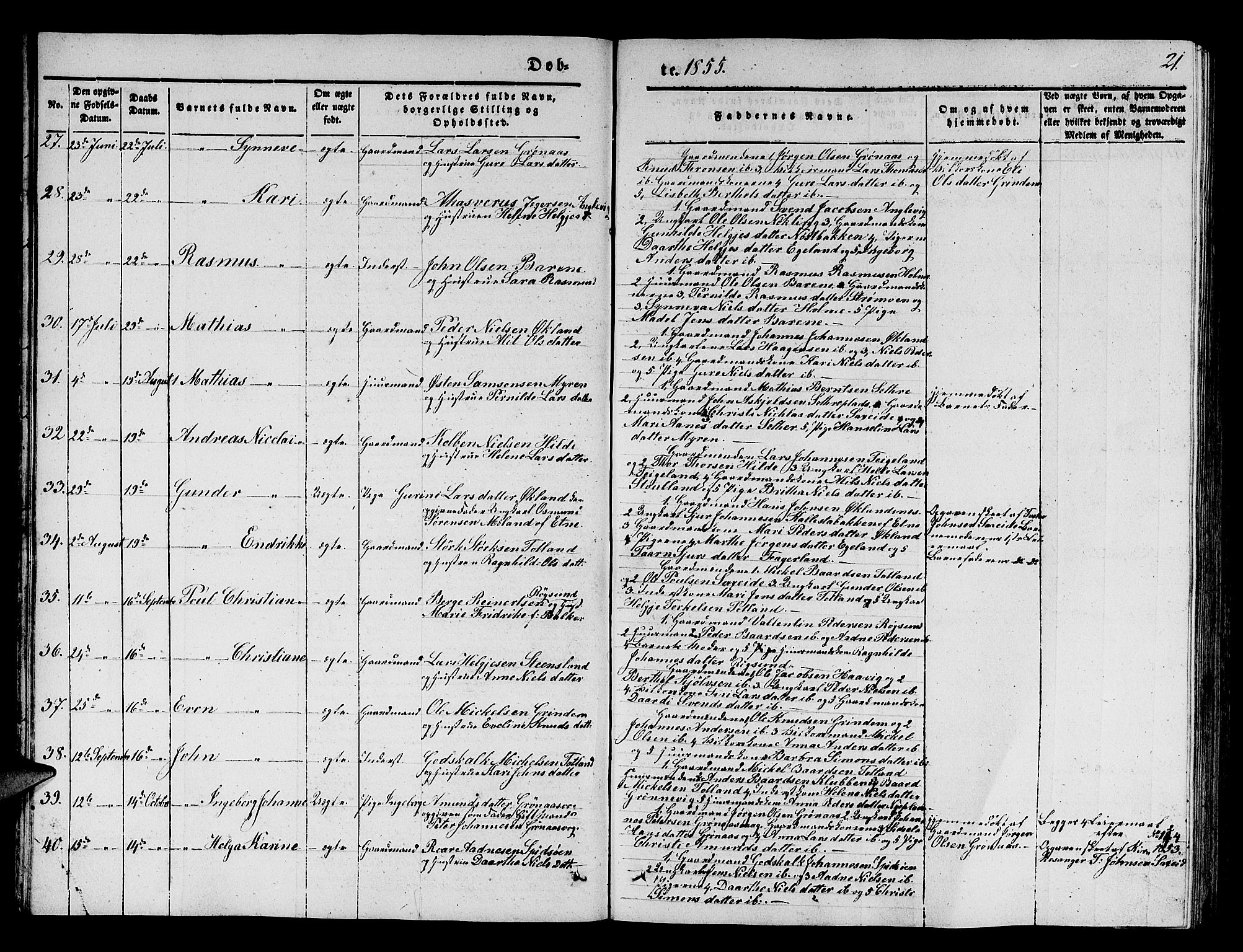 Finnås sokneprestembete, SAB/A-99925/H/Ha/Hab/Haba/L0001: Parish register (copy) no. A 1, 1851-1873, p. 21