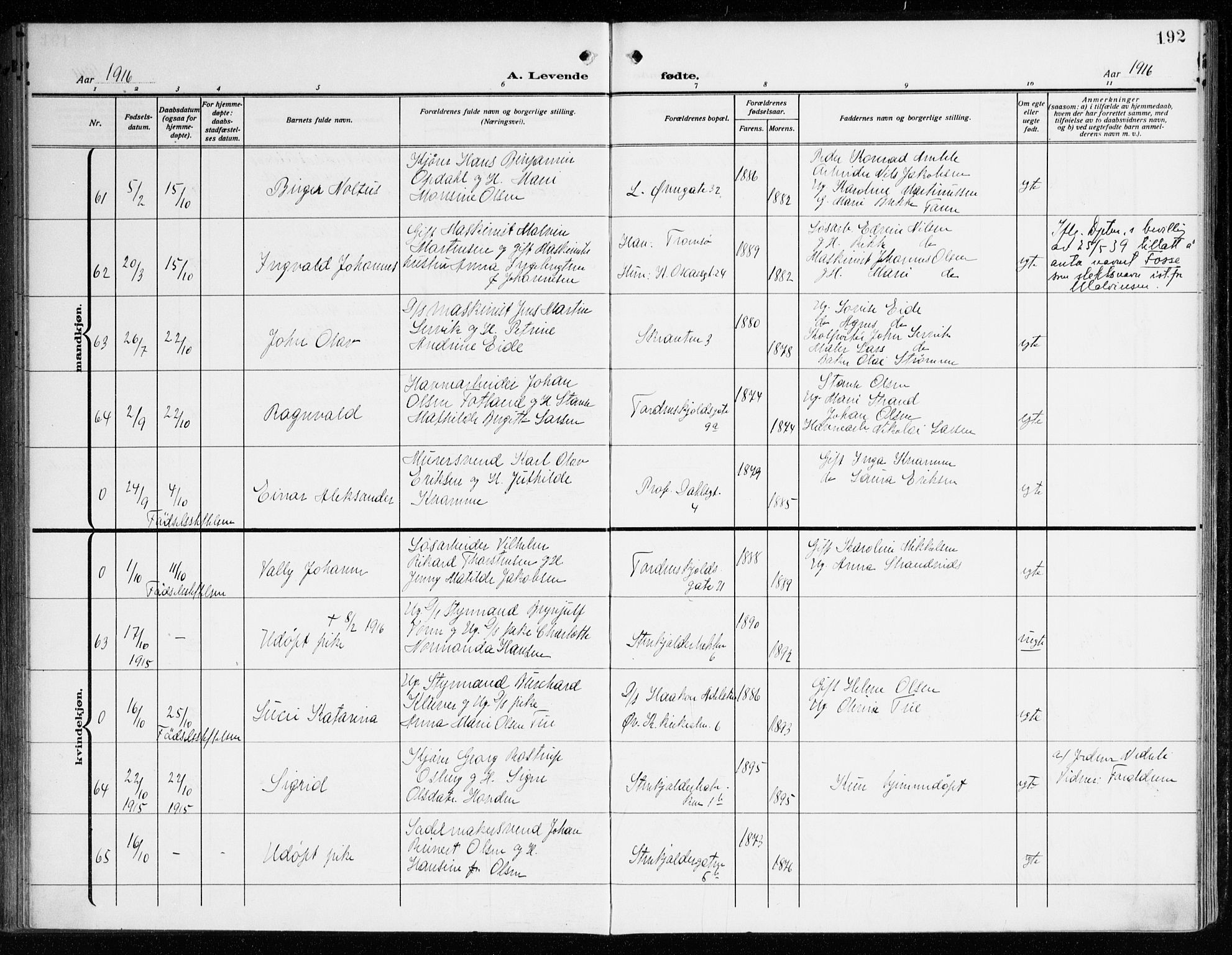 Korskirken sokneprestembete, AV/SAB-A-76101/H/Haa: Parish register (official) no. B 10, 1909-1923, p. 192