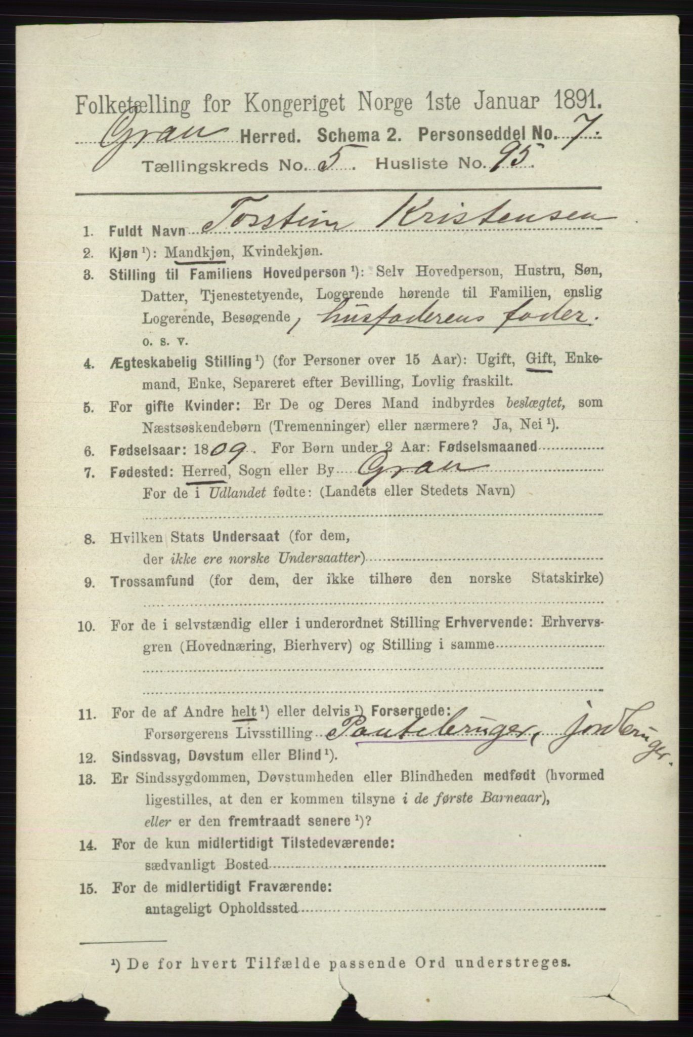 RA, 1891 census for 0534 Gran, 1891, p. 2150