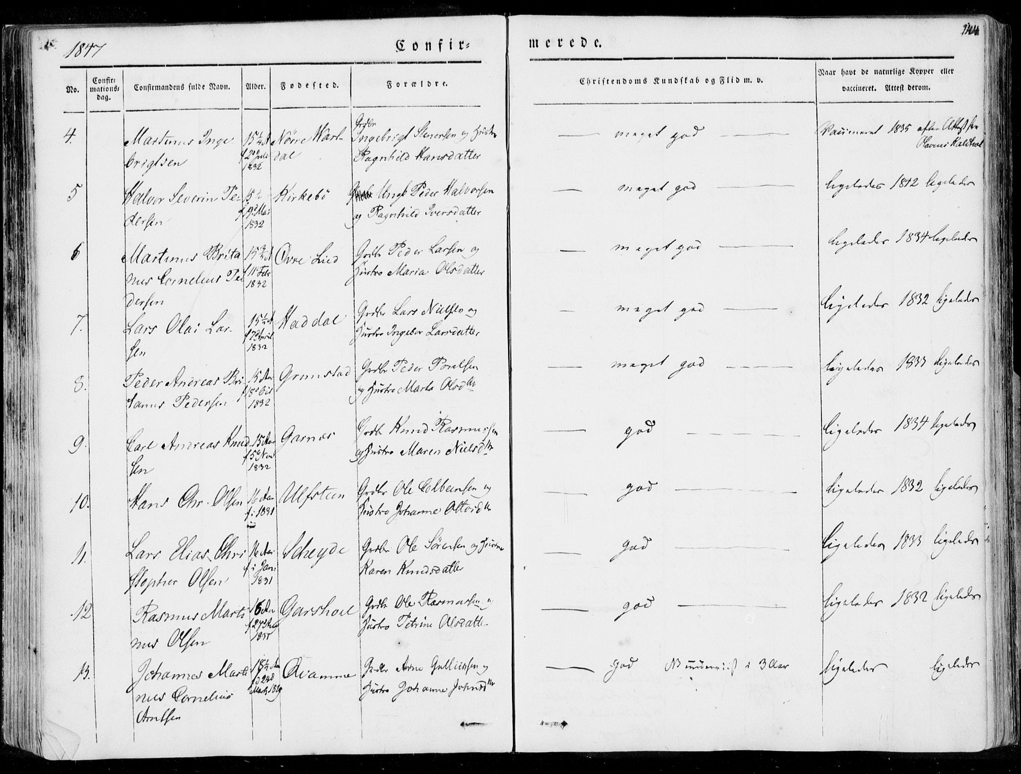 Ministerialprotokoller, klokkerbøker og fødselsregistre - Møre og Romsdal, AV/SAT-A-1454/509/L0104: Parish register (official) no. 509A02, 1833-1847, p. 144