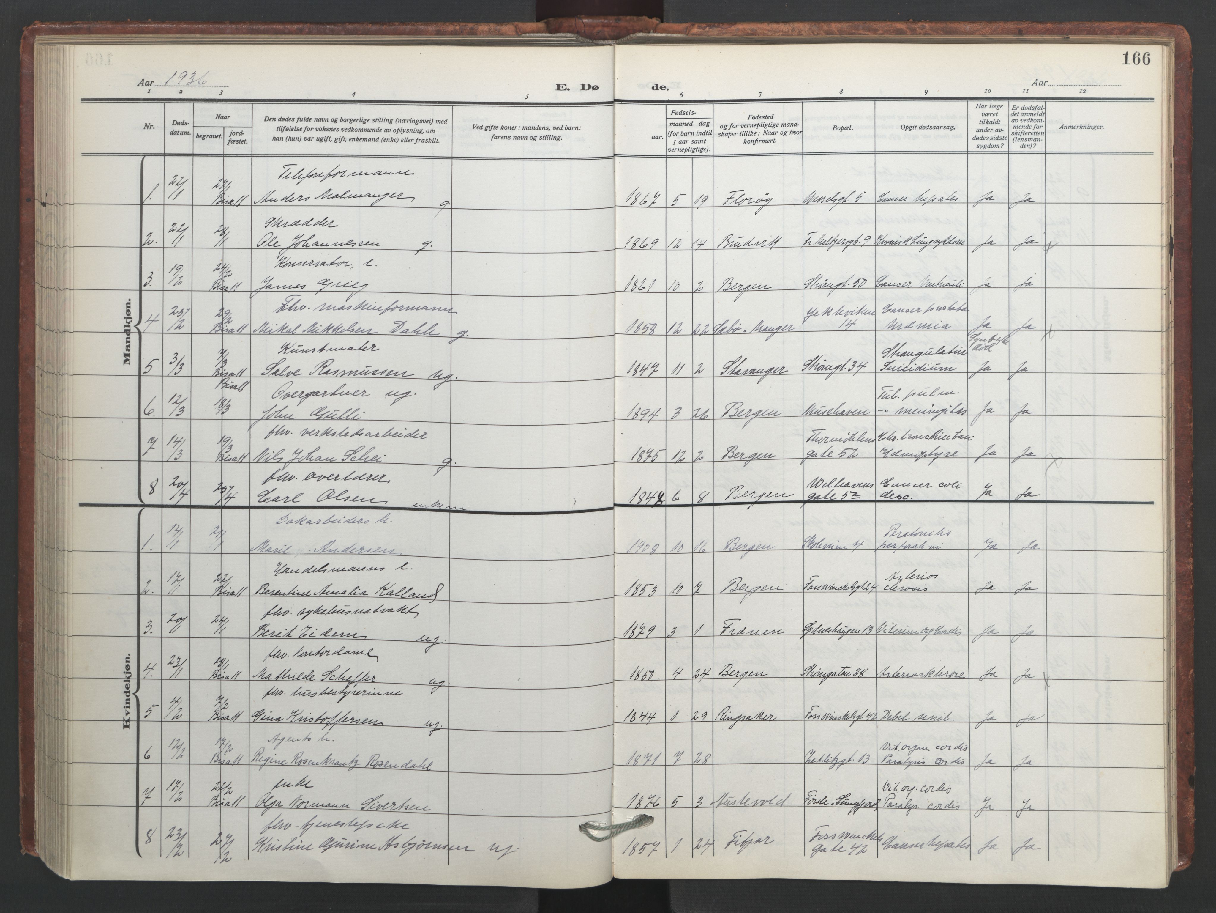 Johanneskirken sokneprestembete, SAB/A-76001/H/Hab: Parish register (copy) no. D 2, 1916-1950, p. 165b-166a