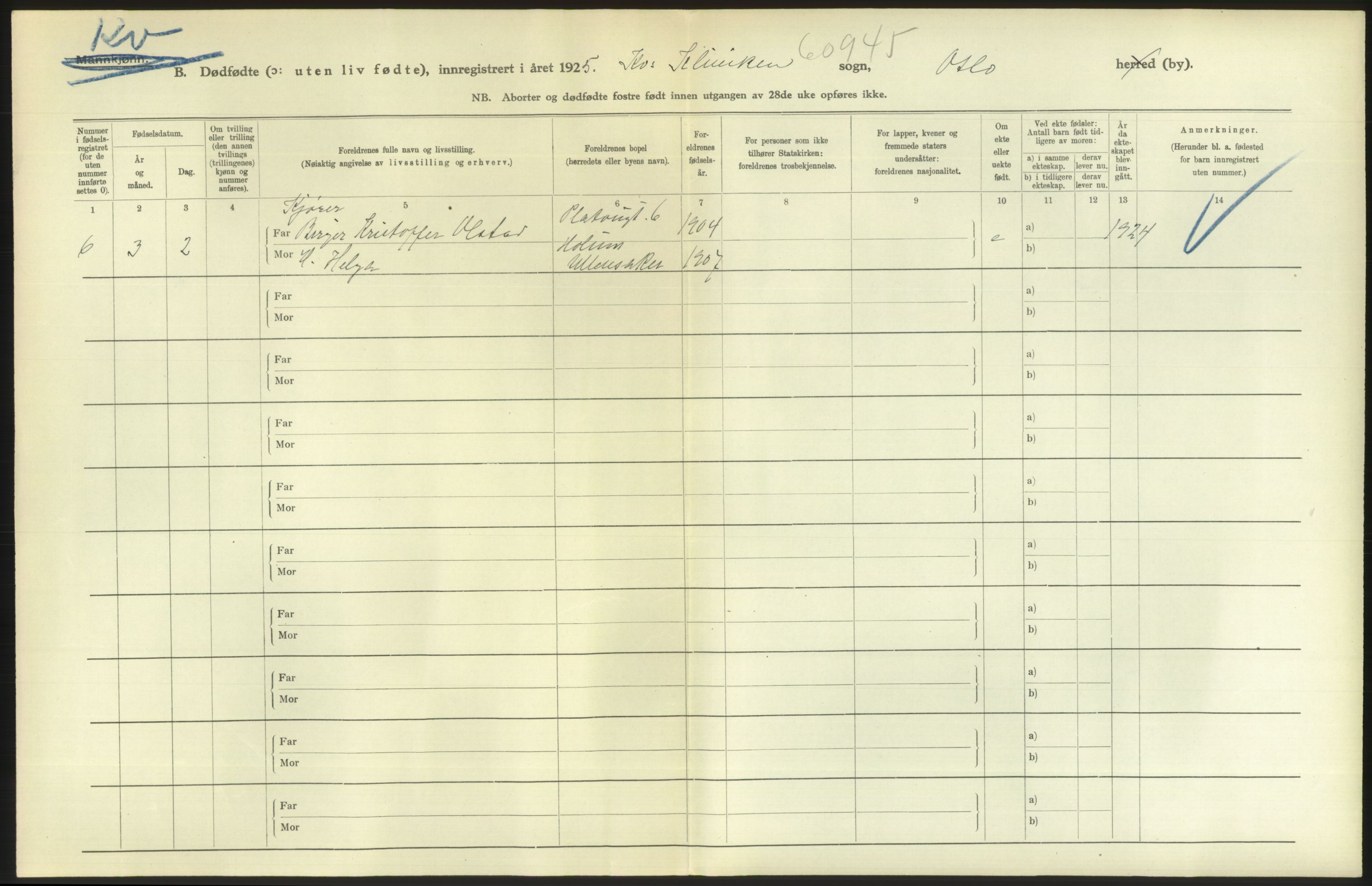 Statistisk sentralbyrå, Sosiodemografiske emner, Befolkning, AV/RA-S-2228/D/Df/Dfc/Dfce/L0010: Oslo: Døde kvinner, dødfødte, 1925, p. 8