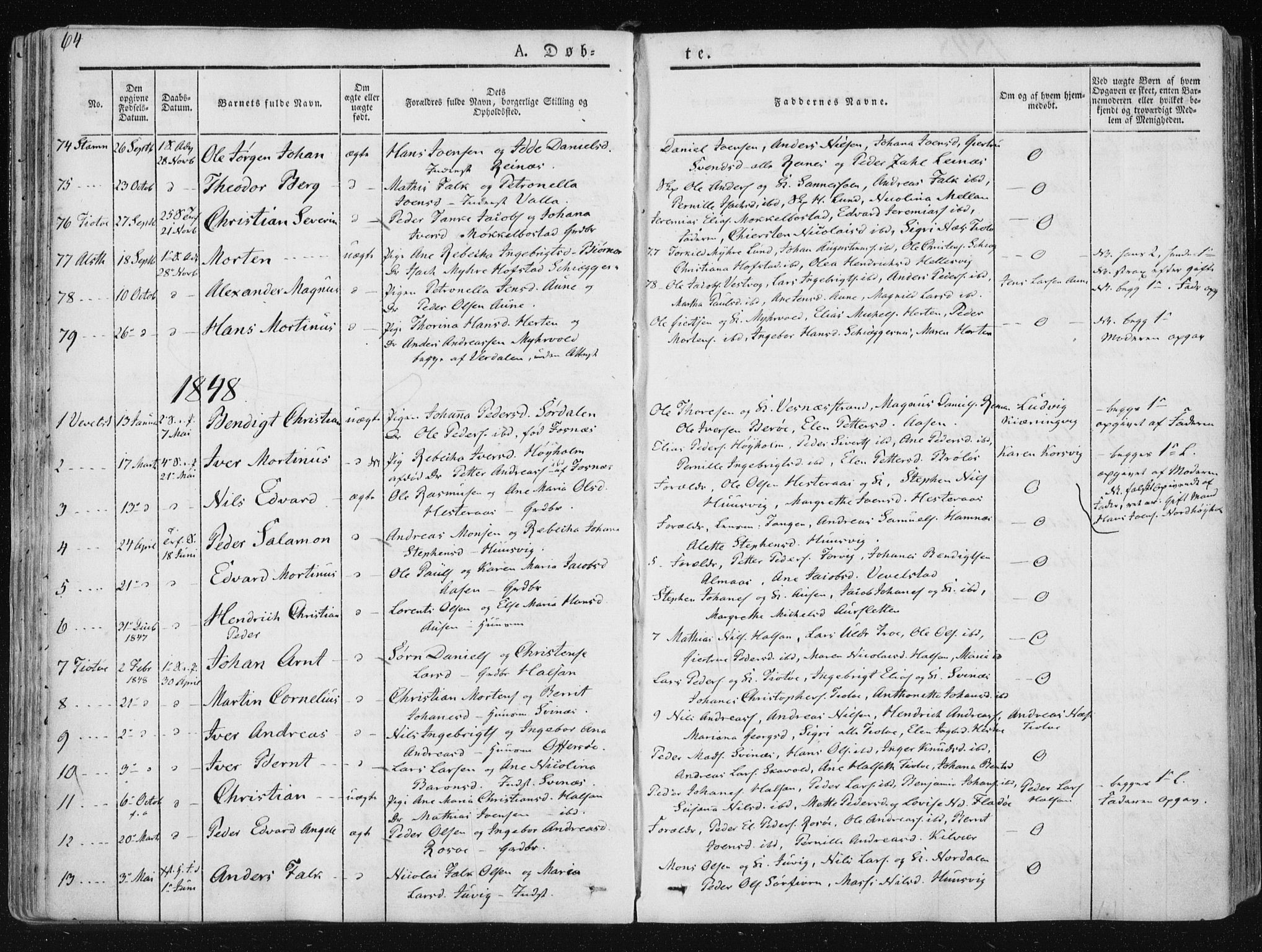 Ministerialprotokoller, klokkerbøker og fødselsregistre - Nordland, SAT/A-1459/830/L0446: Parish register (official) no. 830A10, 1831-1865, p. 64