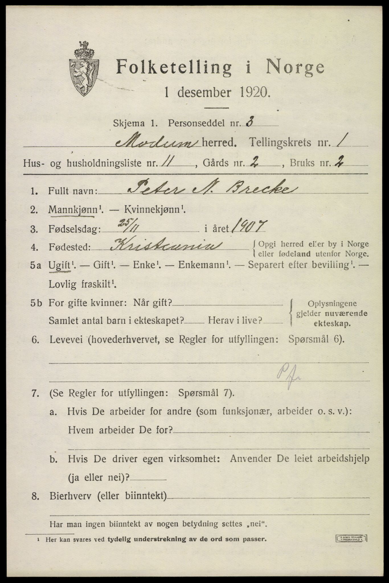 SAKO, 1920 census for Modum, 1920, p. 4201