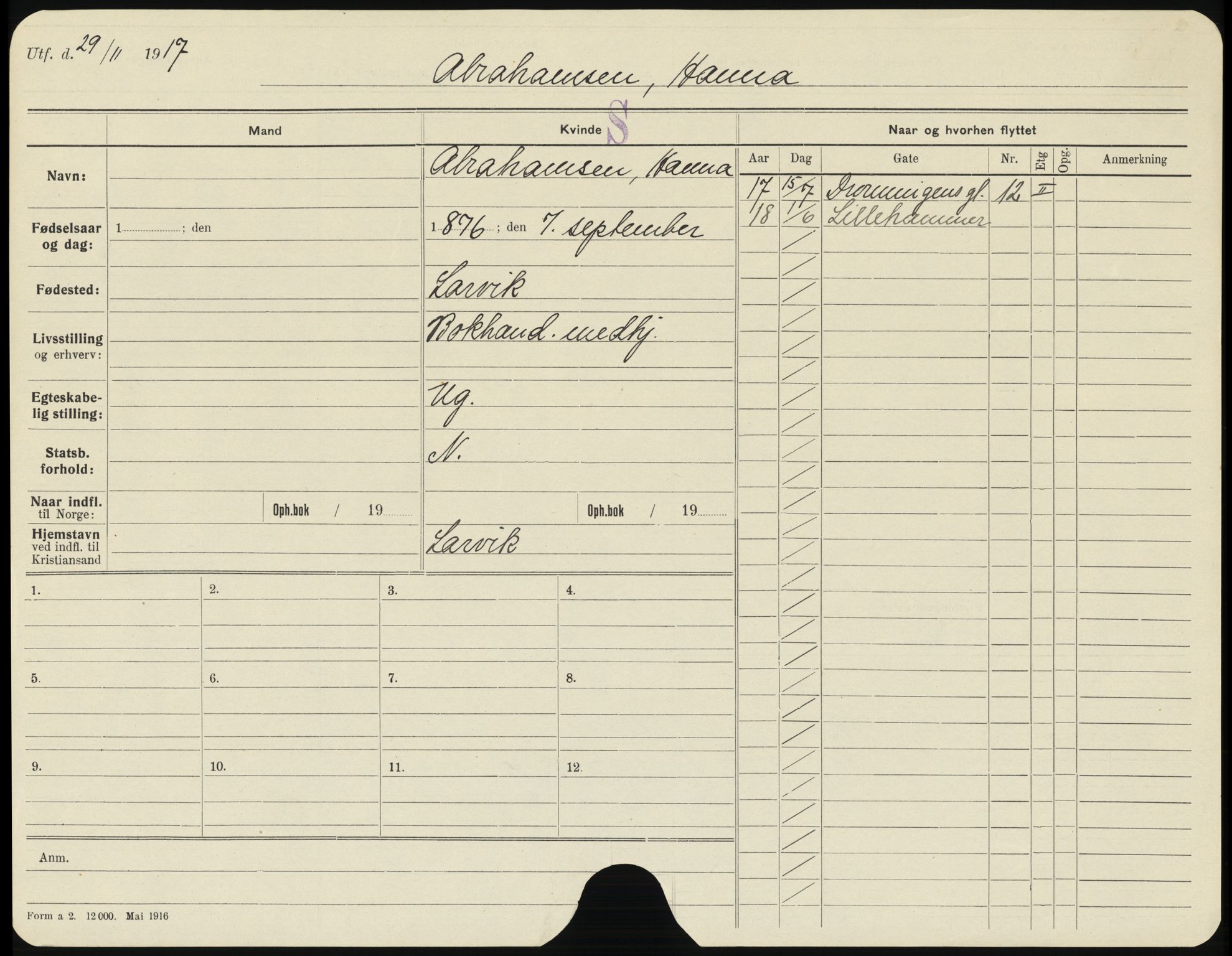 Kristiansand folkeregister, AV/SAK-1341-0030/H/L0002: Utflyttet, A-Å, 1918