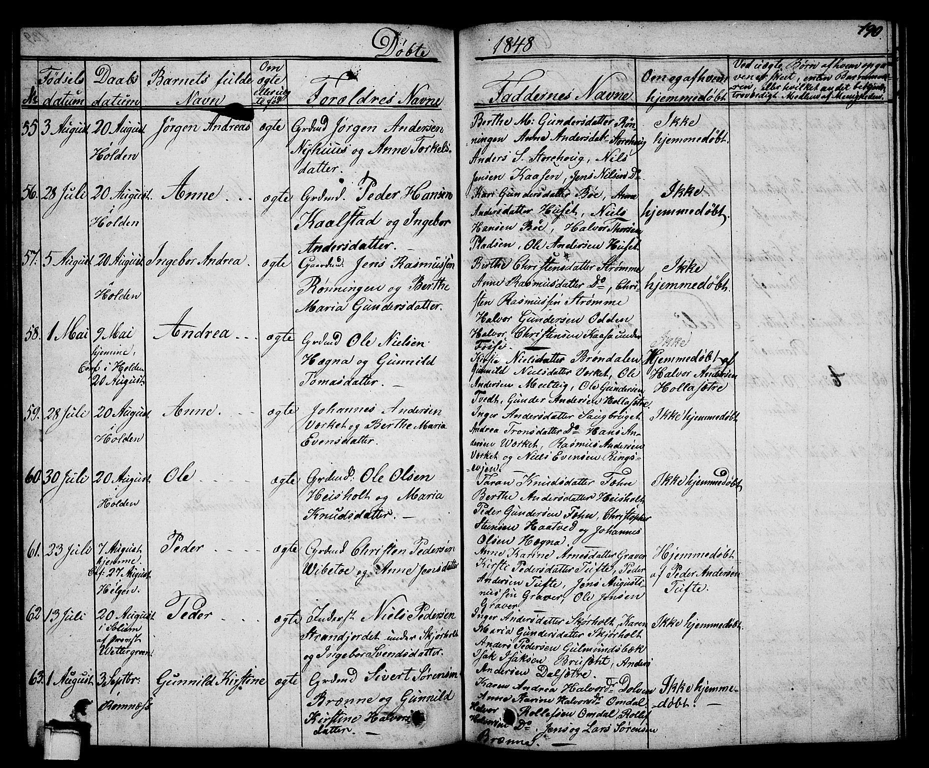 Holla kirkebøker, SAKO/A-272/G/Ga/L0002: Parish register (copy) no. I 2, 1830-1848, p. 190
