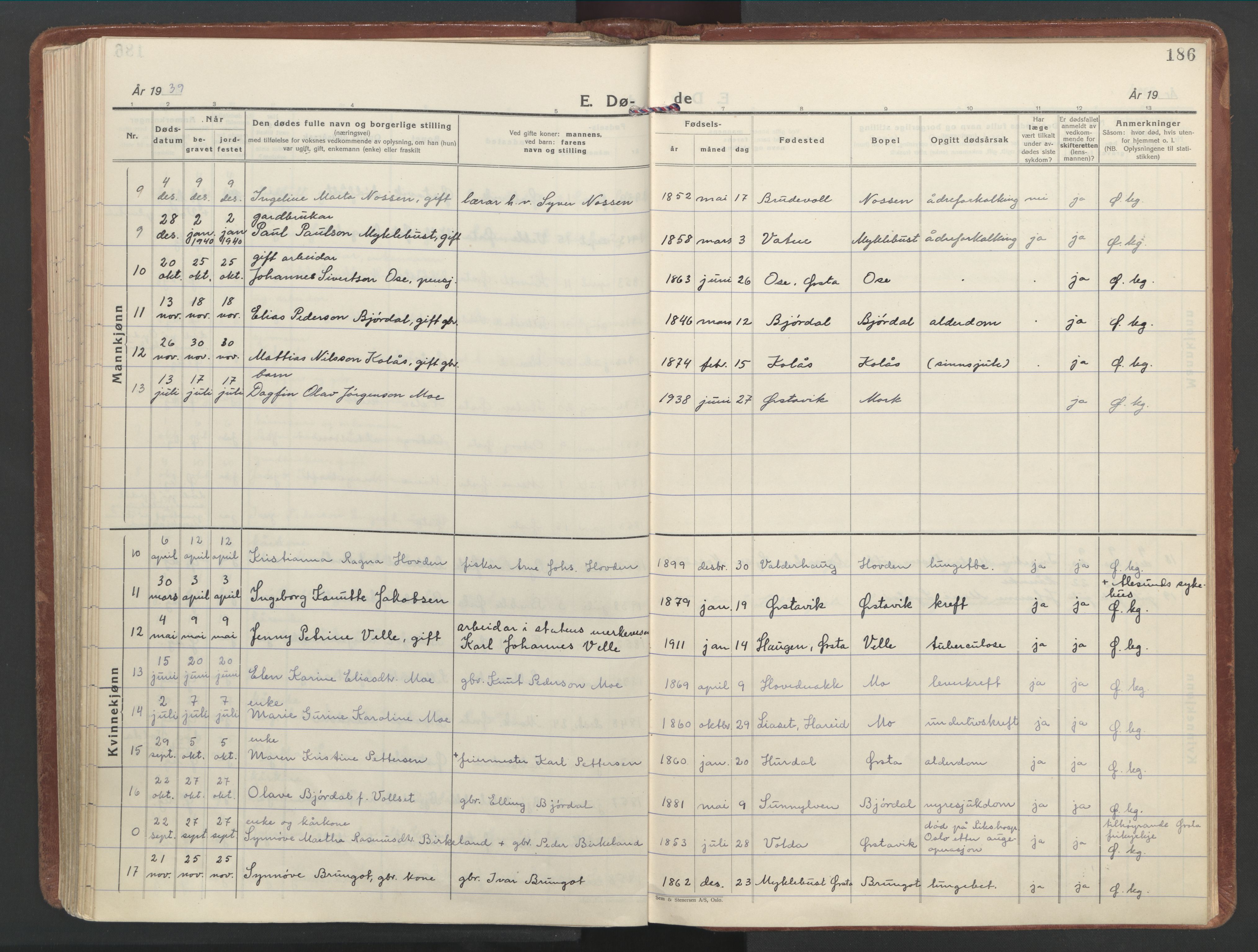 Ministerialprotokoller, klokkerbøker og fødselsregistre - Møre og Romsdal, AV/SAT-A-1454/513/L0181: Parish register (official) no. 513A08, 1930-1943, p. 186