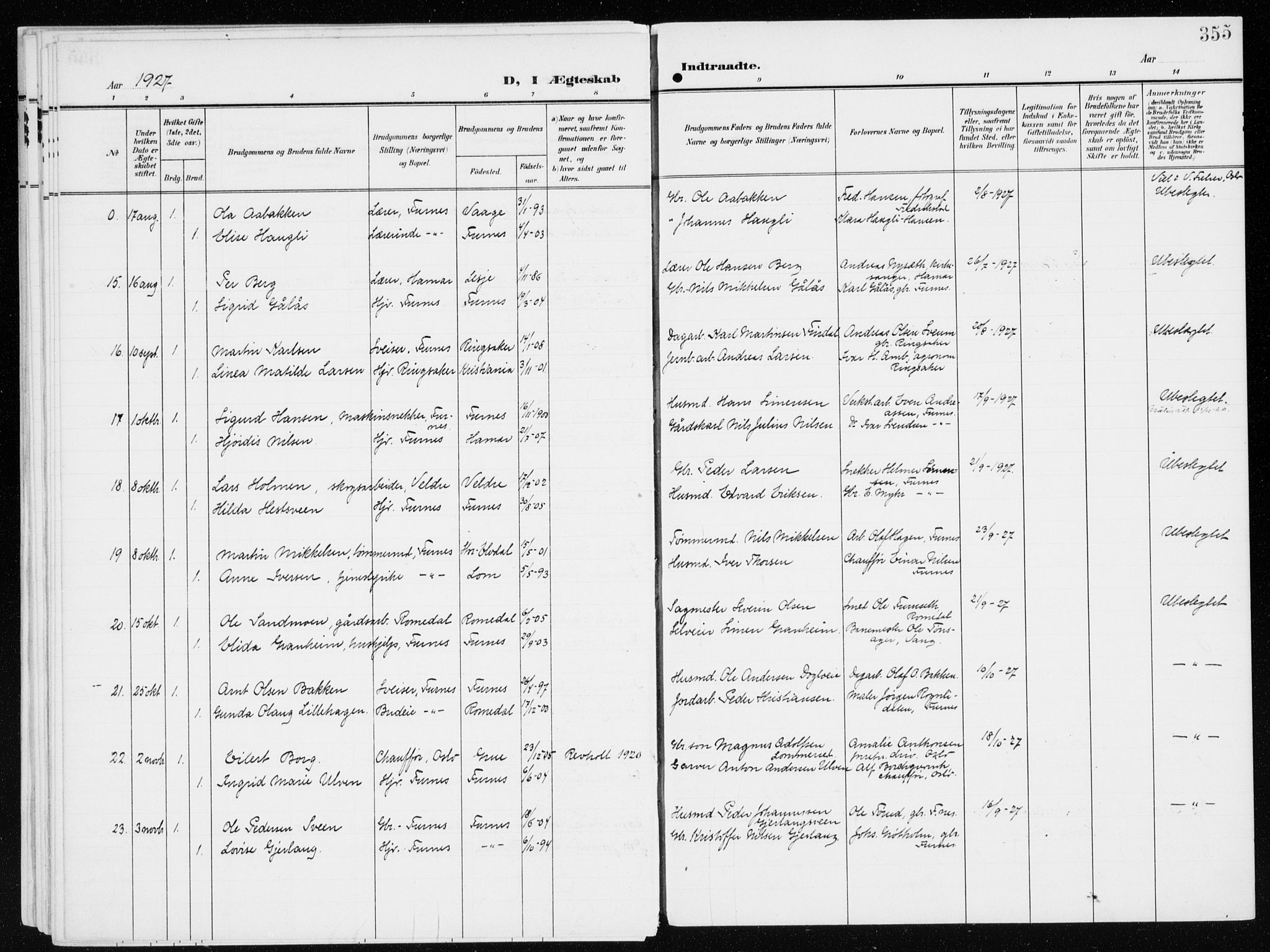 Furnes prestekontor, SAH/PREST-012/K/Ka/L0001: Parish register (official) no. 1, 1907-1935, p. 355