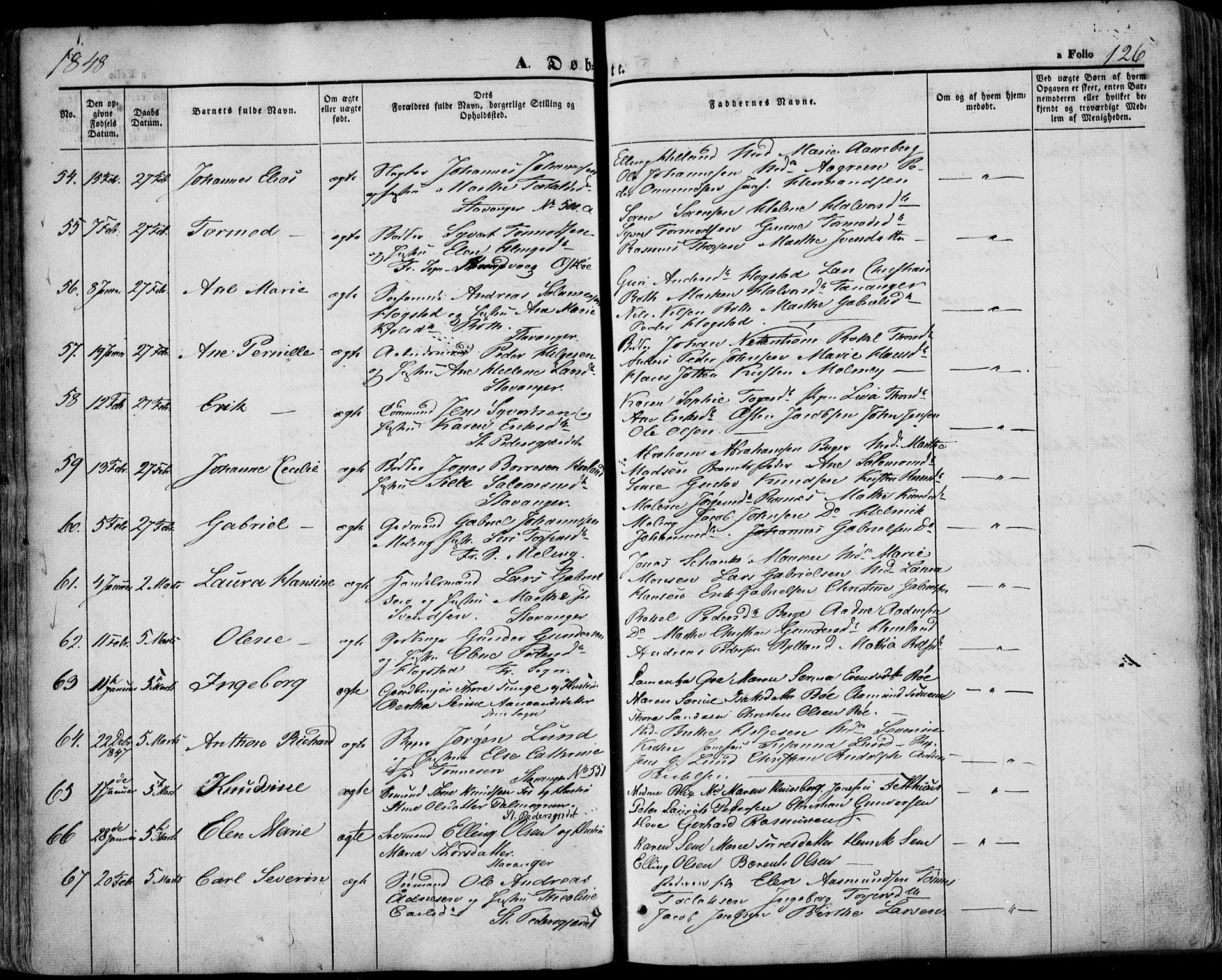 Domkirken sokneprestkontor, AV/SAST-A-101812/001/30/30BA/L0016: Parish register (official) no. A 15, 1844-1854, p. 126