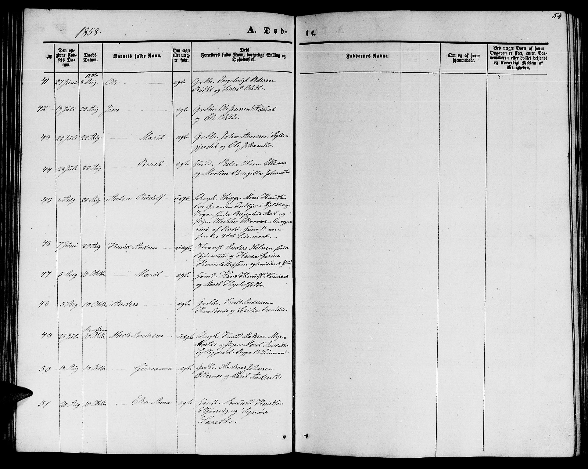 Ministerialprotokoller, klokkerbøker og fødselsregistre - Møre og Romsdal, AV/SAT-A-1454/565/L0753: Parish register (copy) no. 565C02, 1845-1870, p. 54