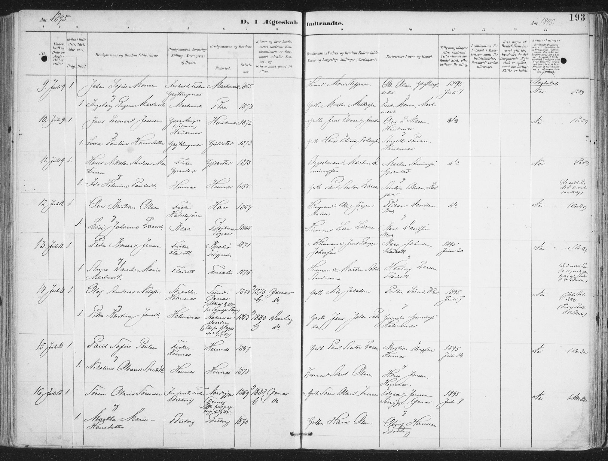 Ministerialprotokoller, klokkerbøker og fødselsregistre - Nordland, AV/SAT-A-1459/888/L1246: Parish register (official) no. 888A12, 1891-1903, p. 193