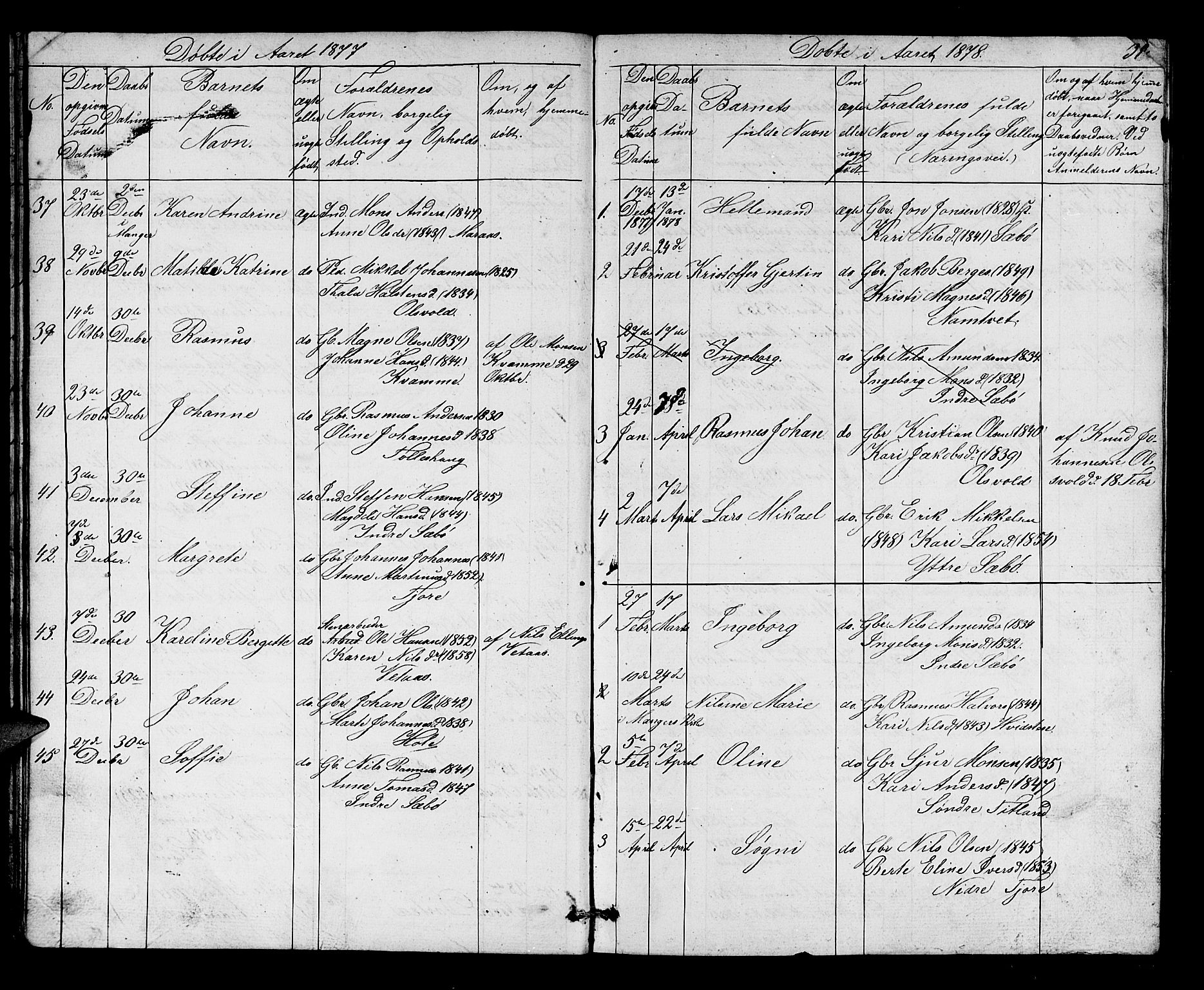 Manger sokneprestembete, AV/SAB-A-76801/H/Hab: Parish register (copy) no. D 1, 1859-1882, p. 31