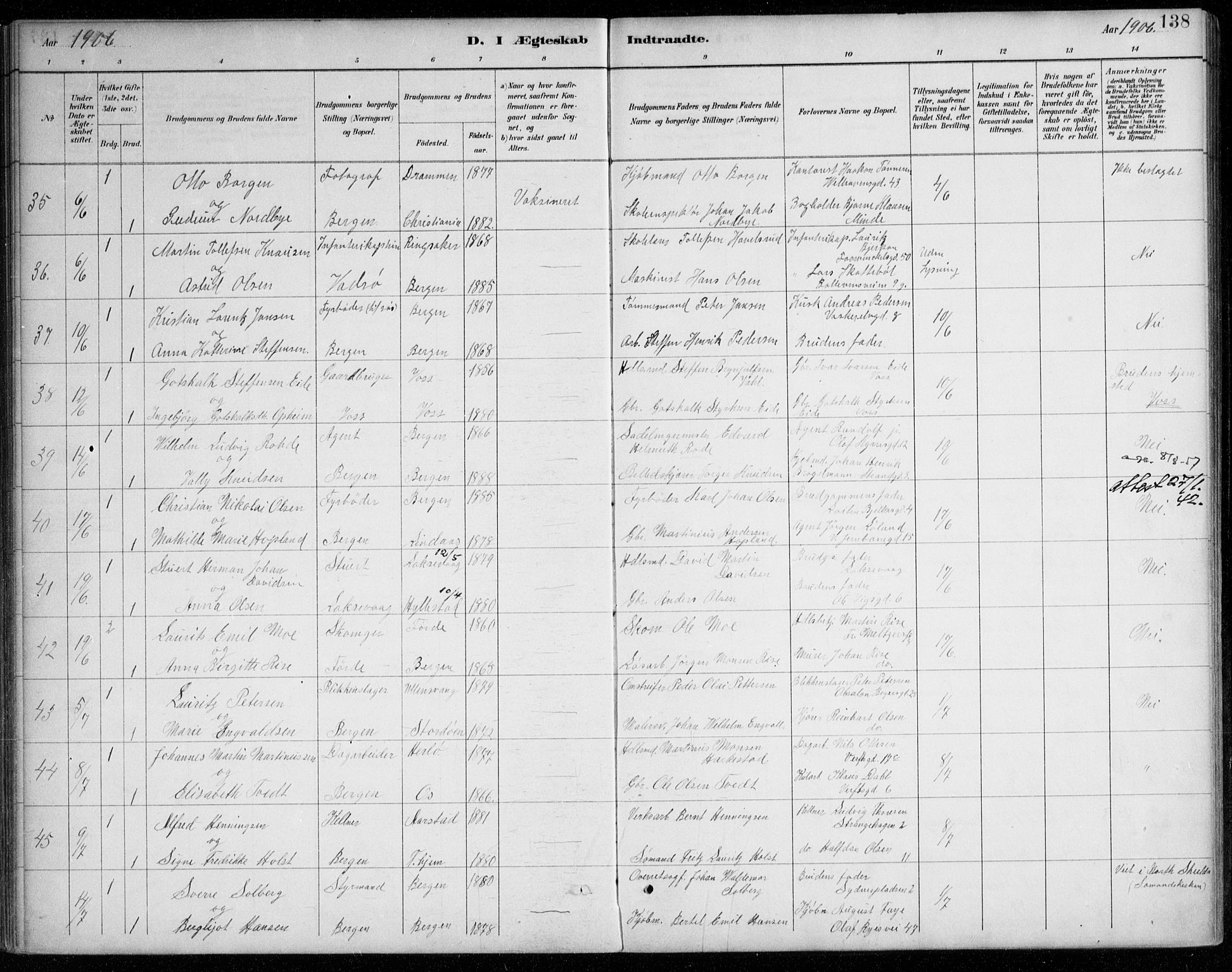 Johanneskirken sokneprestembete, AV/SAB-A-76001/H/Haa/L0012: Parish register (official) no. D 1, 1885-1912, p. 138