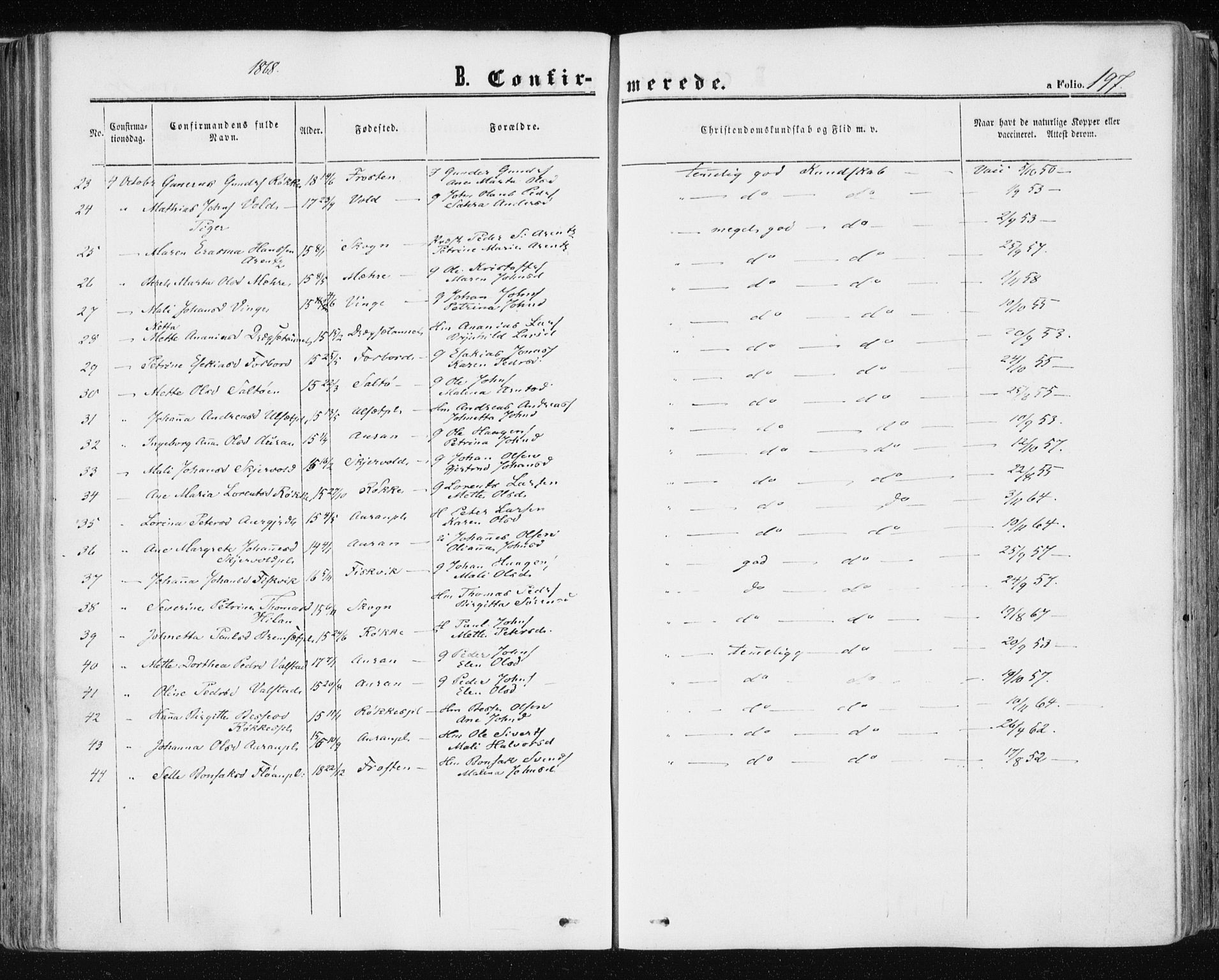 Ministerialprotokoller, klokkerbøker og fødselsregistre - Nord-Trøndelag, AV/SAT-A-1458/709/L0075: Parish register (official) no. 709A15, 1859-1870, p. 197