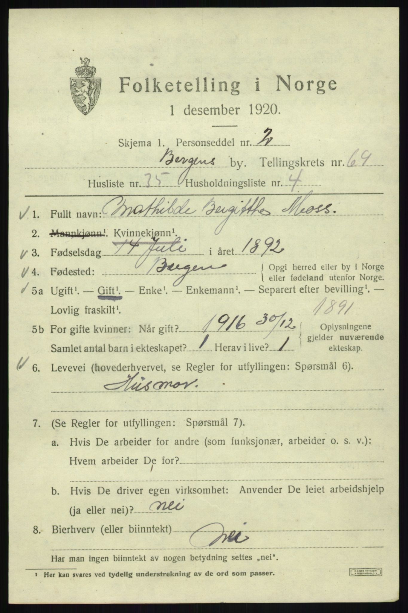 SAB, 1920 census for Bergen, 1920, p. 138605