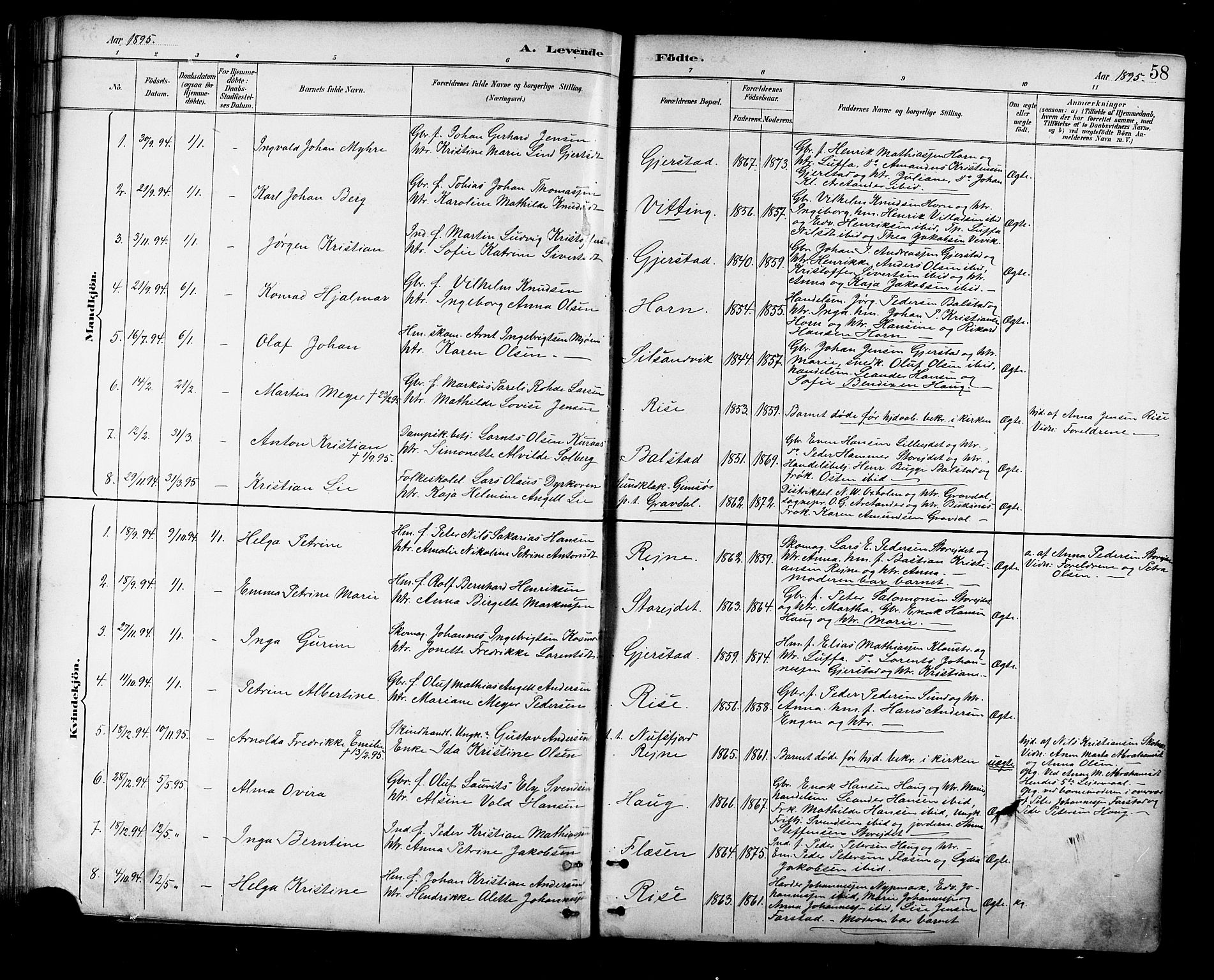 Ministerialprotokoller, klokkerbøker og fødselsregistre - Nordland, SAT/A-1459/881/L1167: Parish register (copy) no. 881C04, 1886-1899, p. 58