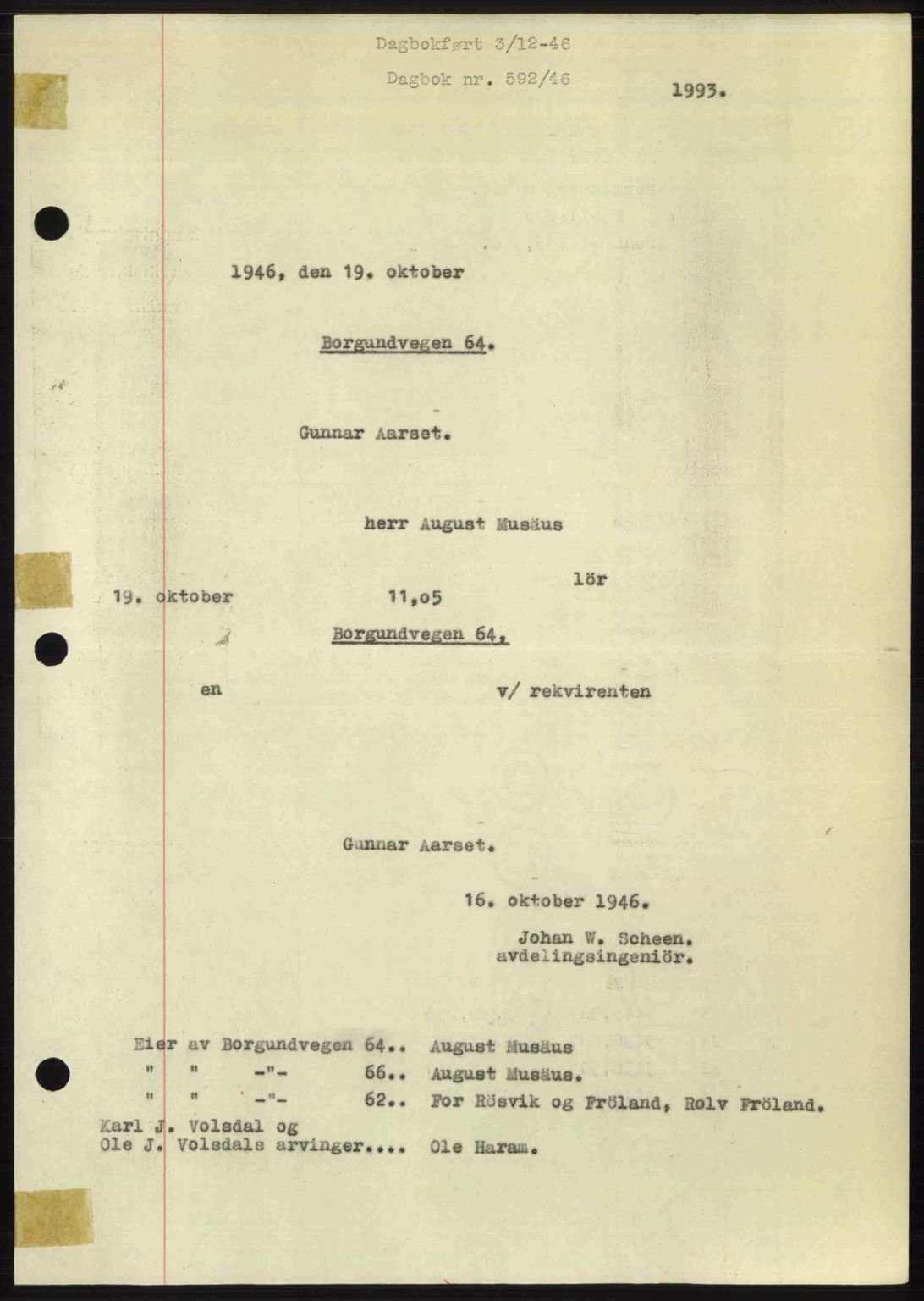 Ålesund byfogd, AV/SAT-A-4384: Mortgage book no. 36b, 1946-1947, Diary no: : 592/1946