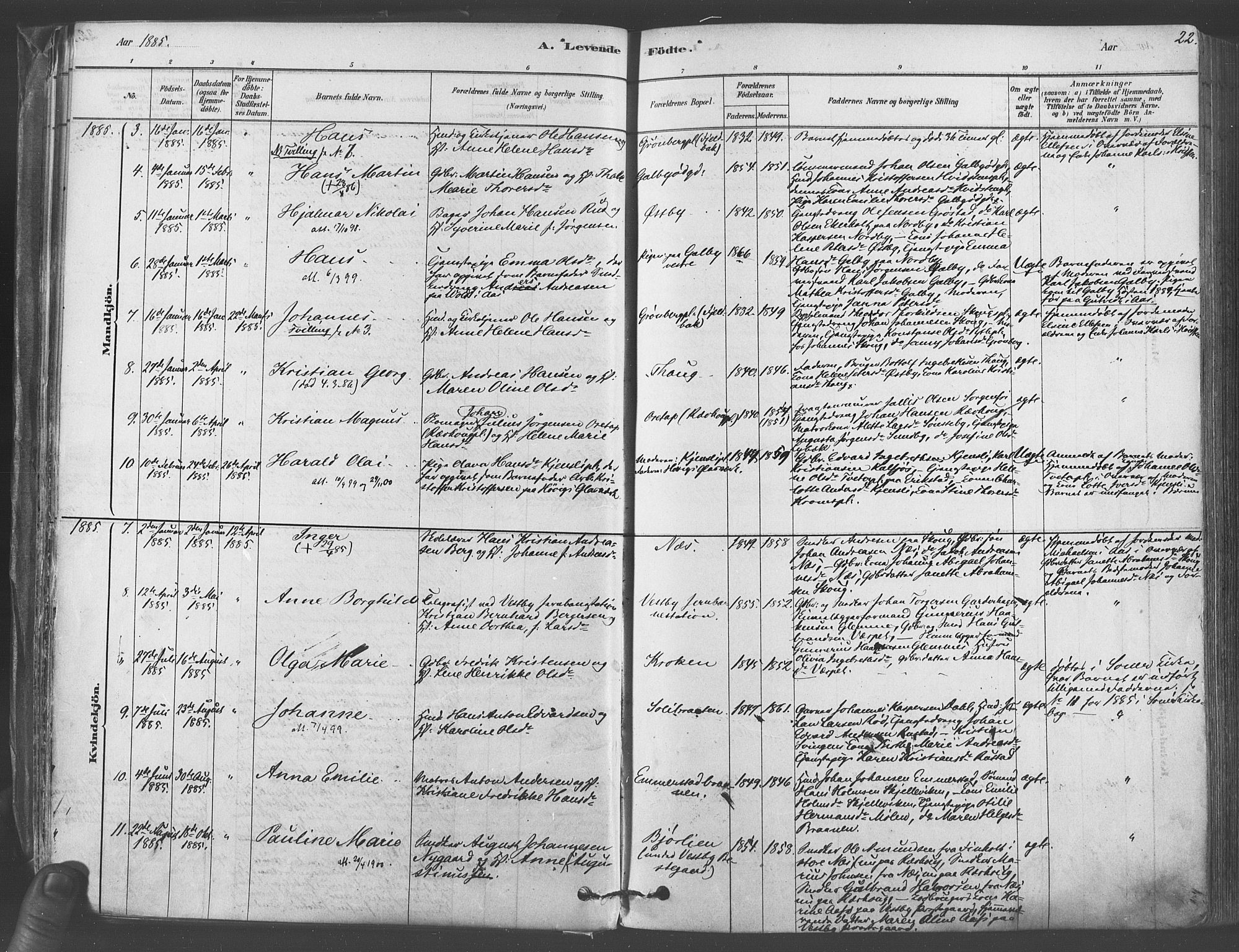 Vestby prestekontor Kirkebøker, AV/SAO-A-10893/F/Fa/L0009: Parish register (official) no. I 9, 1878-1900, p. 22