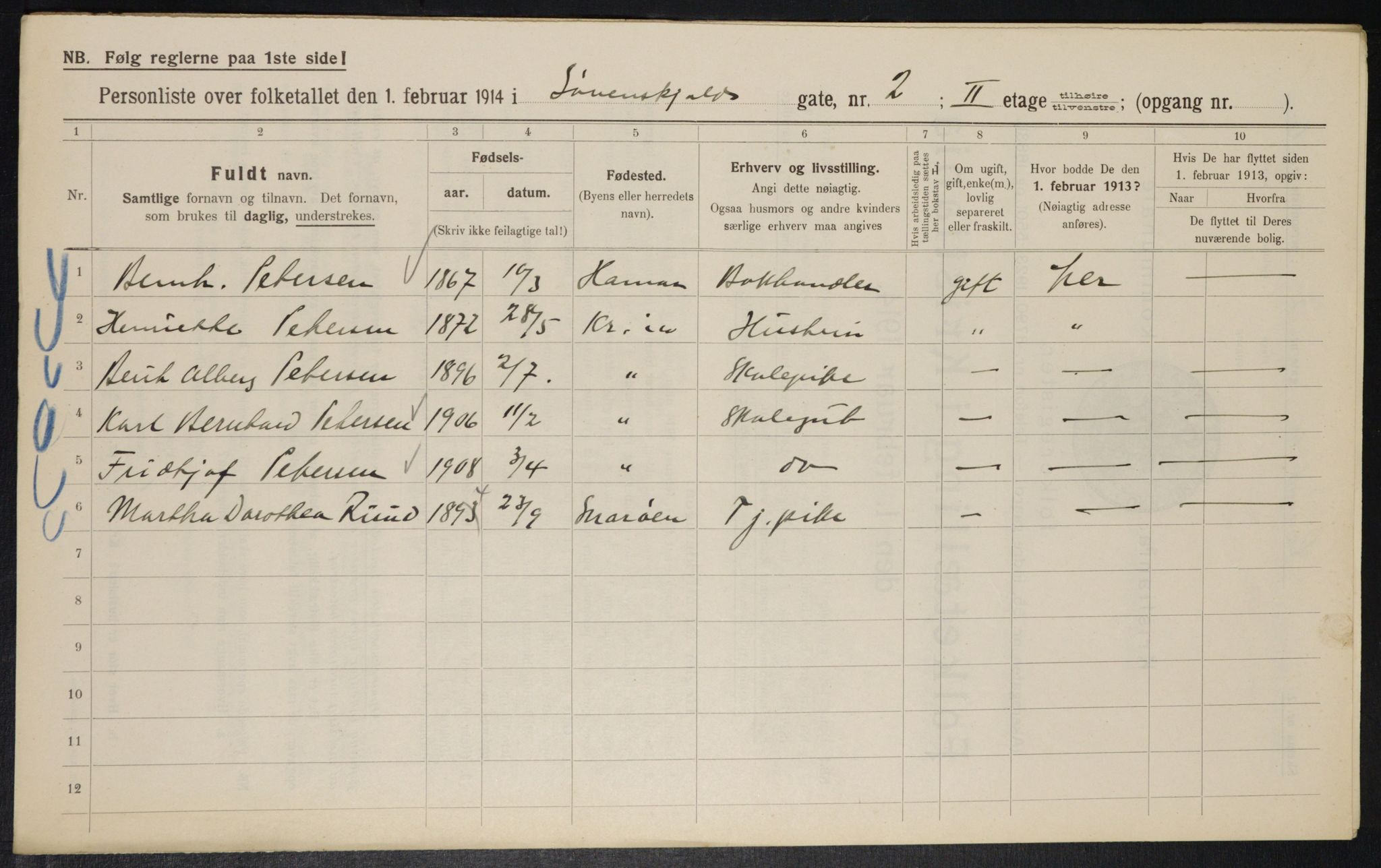 OBA, Municipal Census 1914 for Kristiania, 1914, p. 58720