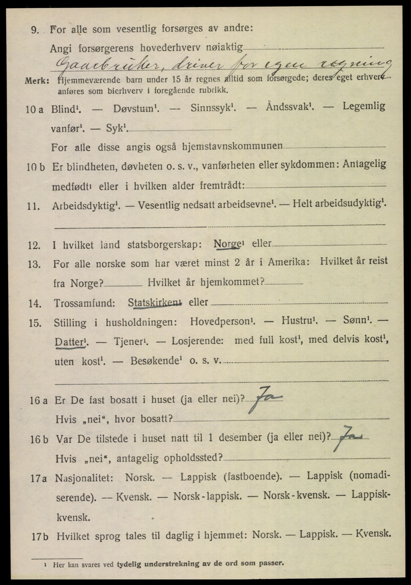 SAT, 1920 census for Sørfold, 1920, p. 1358