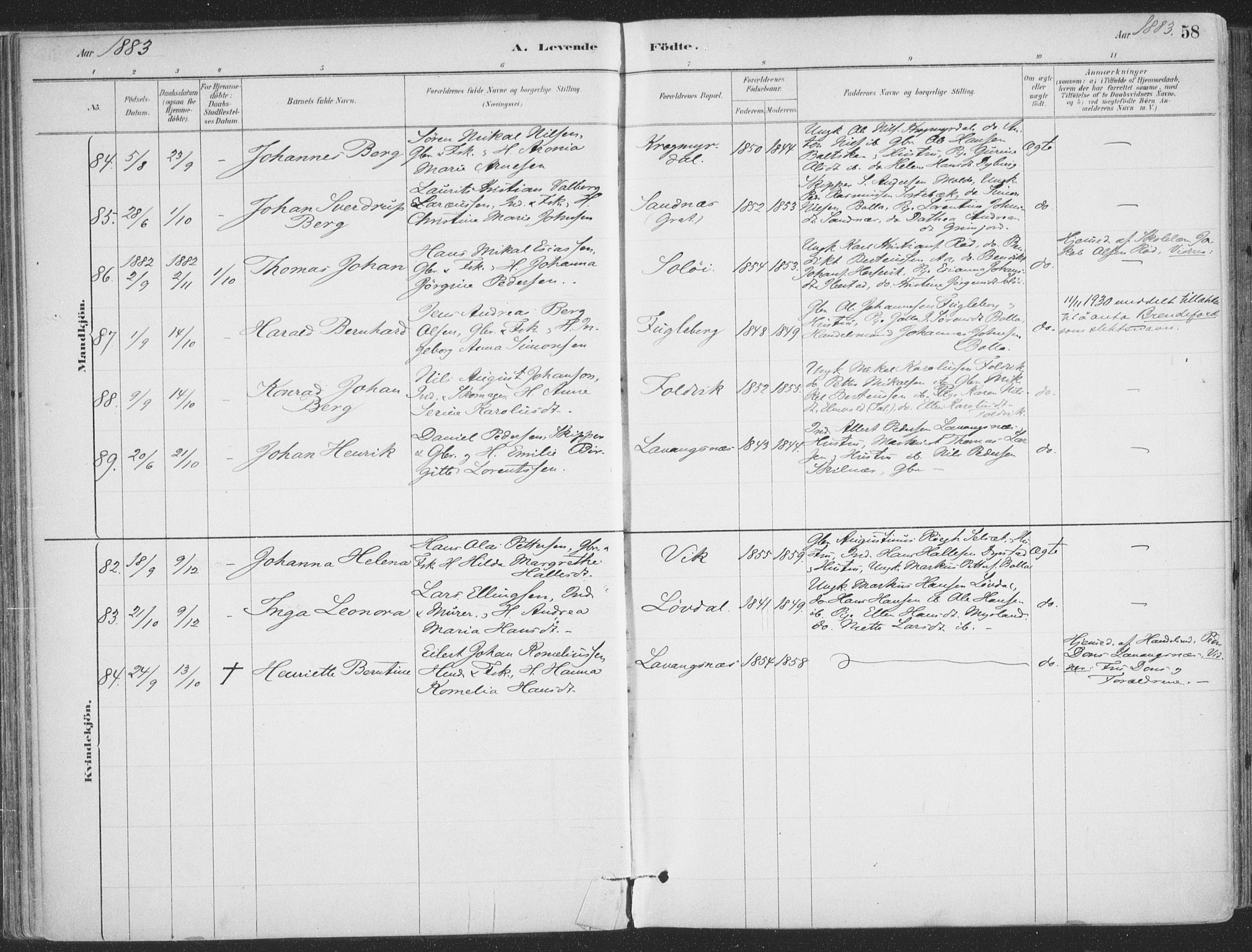 Ibestad sokneprestembete, SATØ/S-0077/H/Ha/Haa/L0011kirke: Parish register (official) no. 11, 1880-1889, p. 58