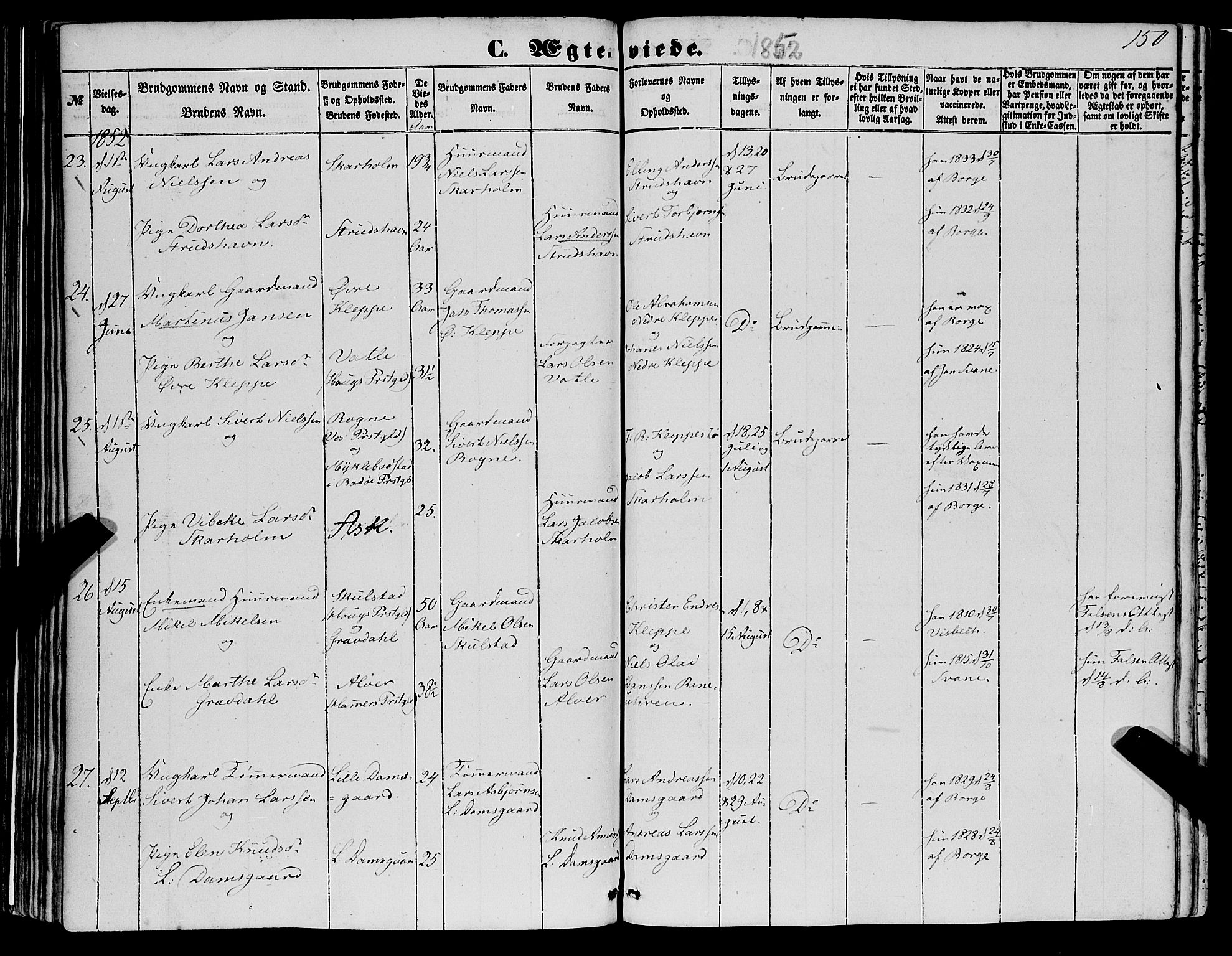 Askøy Sokneprestembete, AV/SAB-A-74101/H/Ha/Haa/Haaa/L0008: Parish register (official) no. A 8, 1852-1862, p. 150