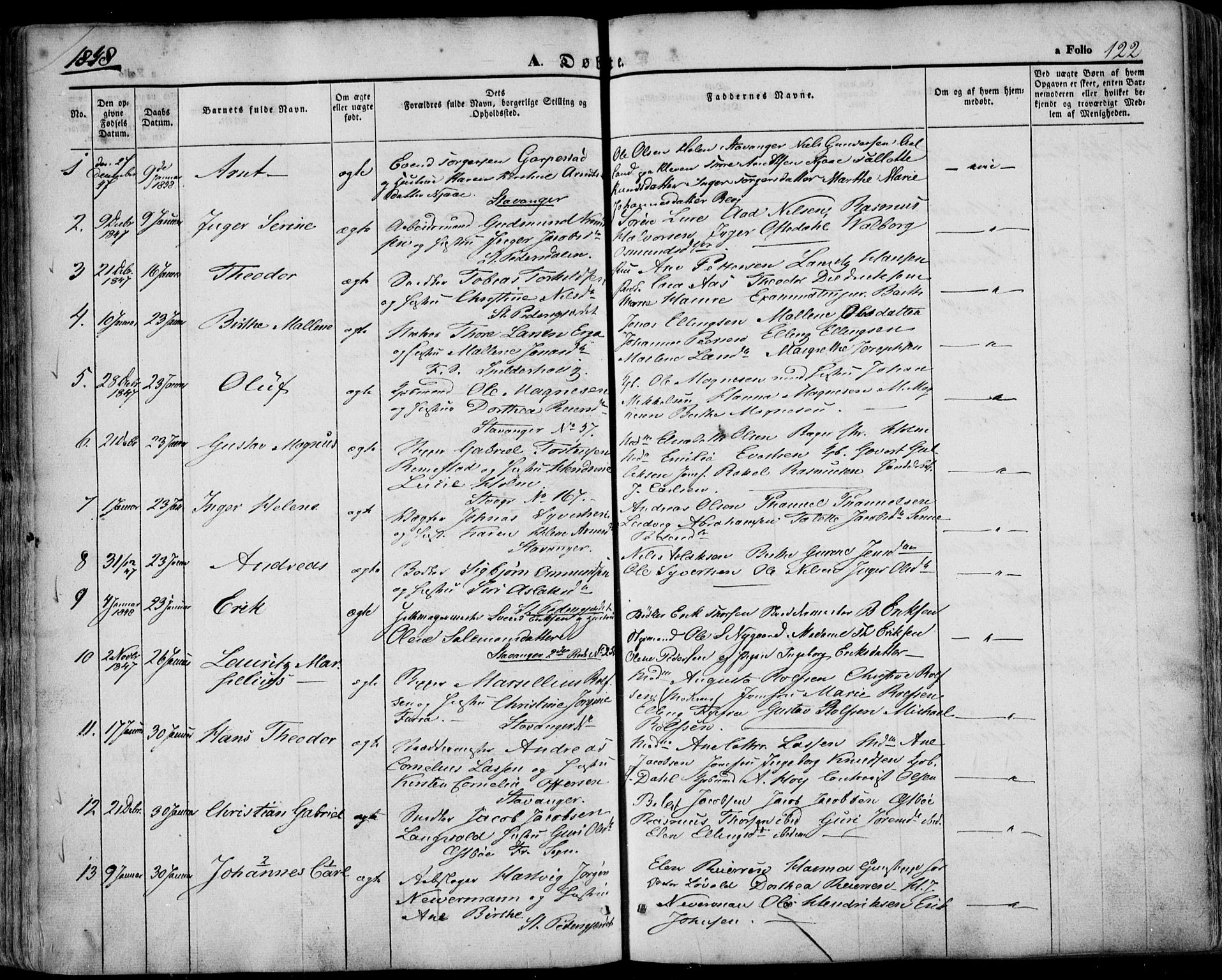 Domkirken sokneprestkontor, AV/SAST-A-101812/001/30/30BA/L0016: Parish register (official) no. A 15, 1844-1854, p. 122