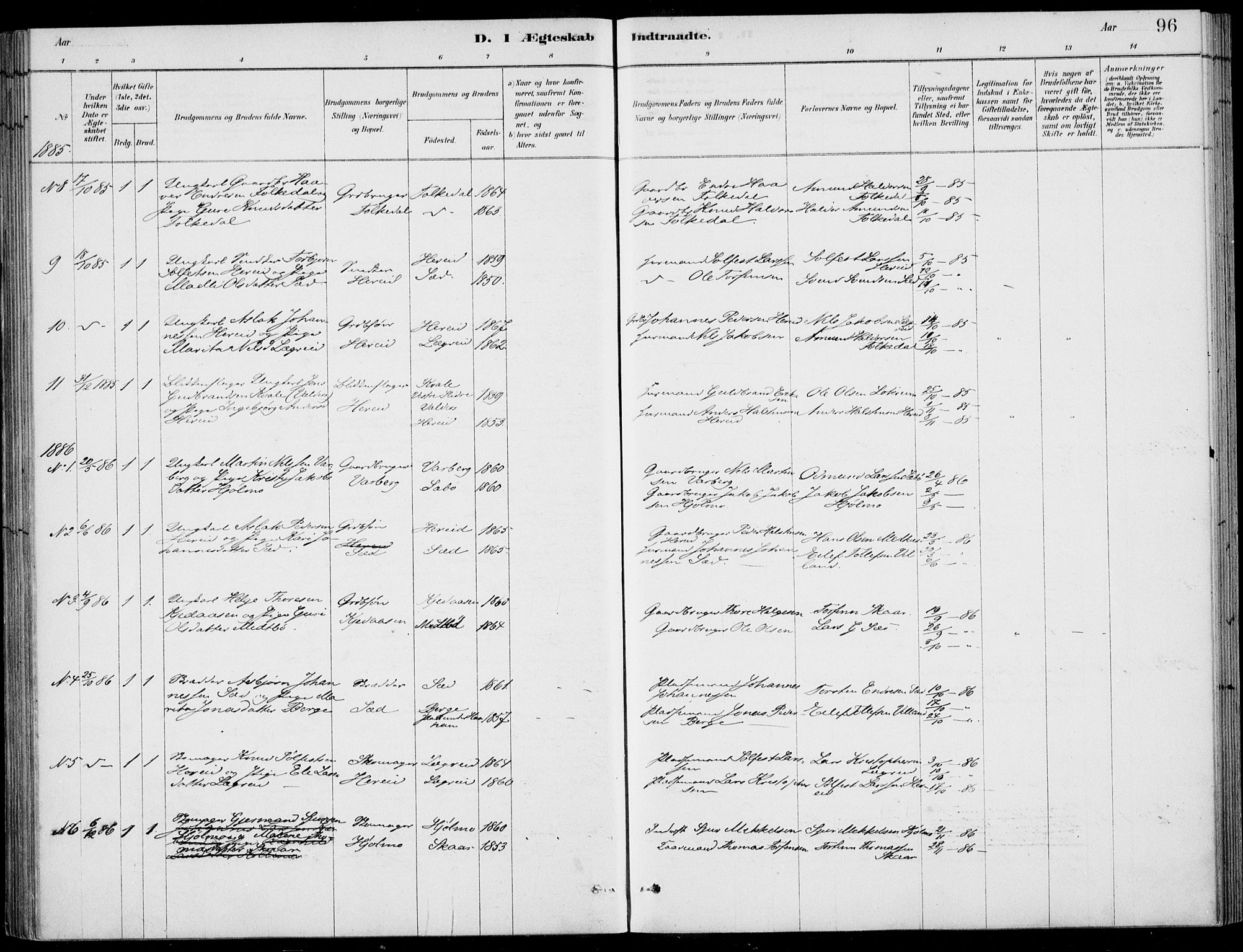 Ulvik sokneprestembete, SAB/A-78801/H/Haa: Parish register (official) no. D  1, 1878-1903, p. 96