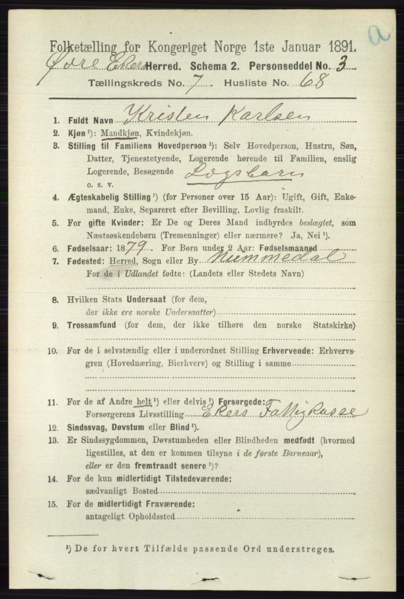 RA, 1891 census for 0624 Øvre Eiker, 1891, p. 2949