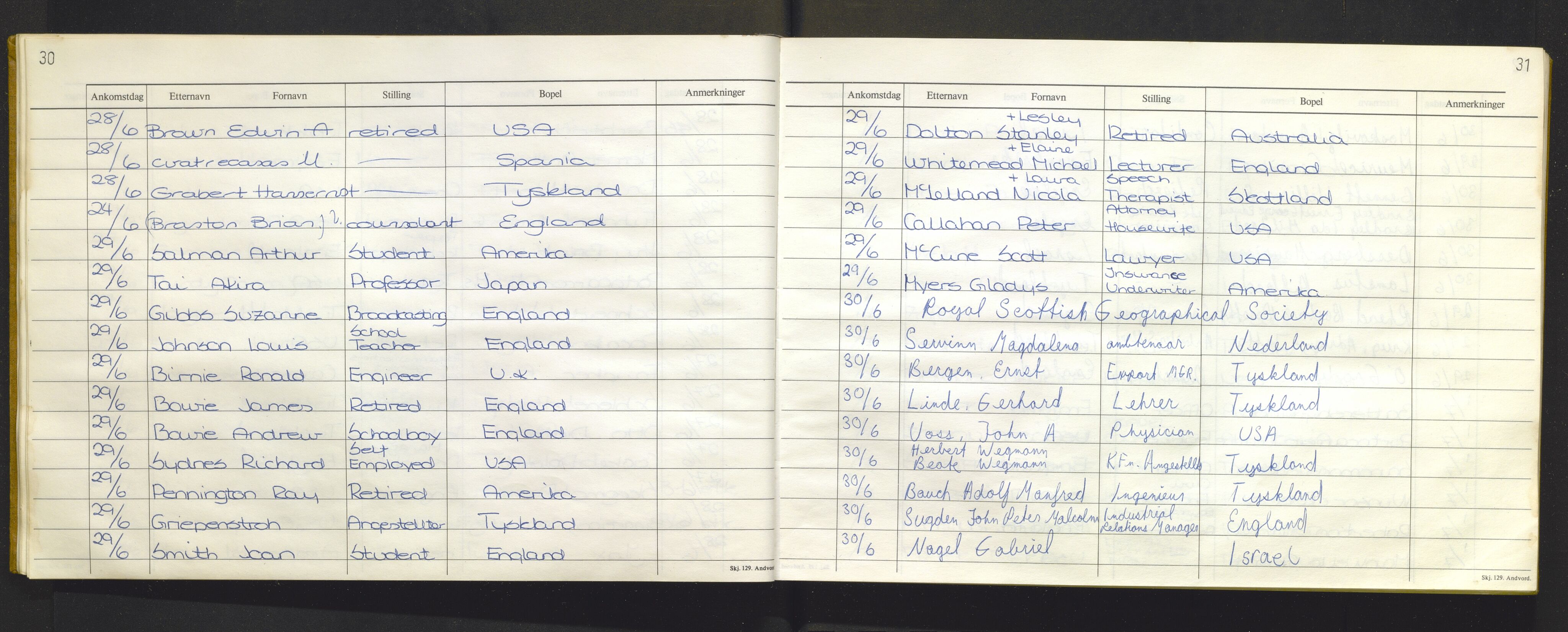 Bergen politikammer / politidistrikt, AV/SAB-A-60401/J.f/L0009: Fremmedbok for Fantoft sommerhotell, 1984-1985, p. 30-31